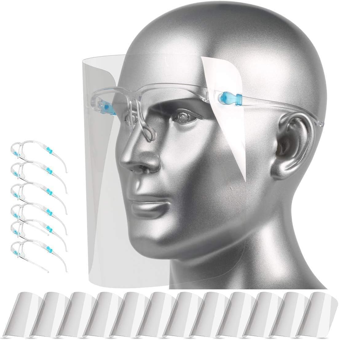 salipt Face Shields Set with 12 Replaceable Anti Fog Shields and 6 Reusable Glasses for Man and Women to Protect Eyes and Face