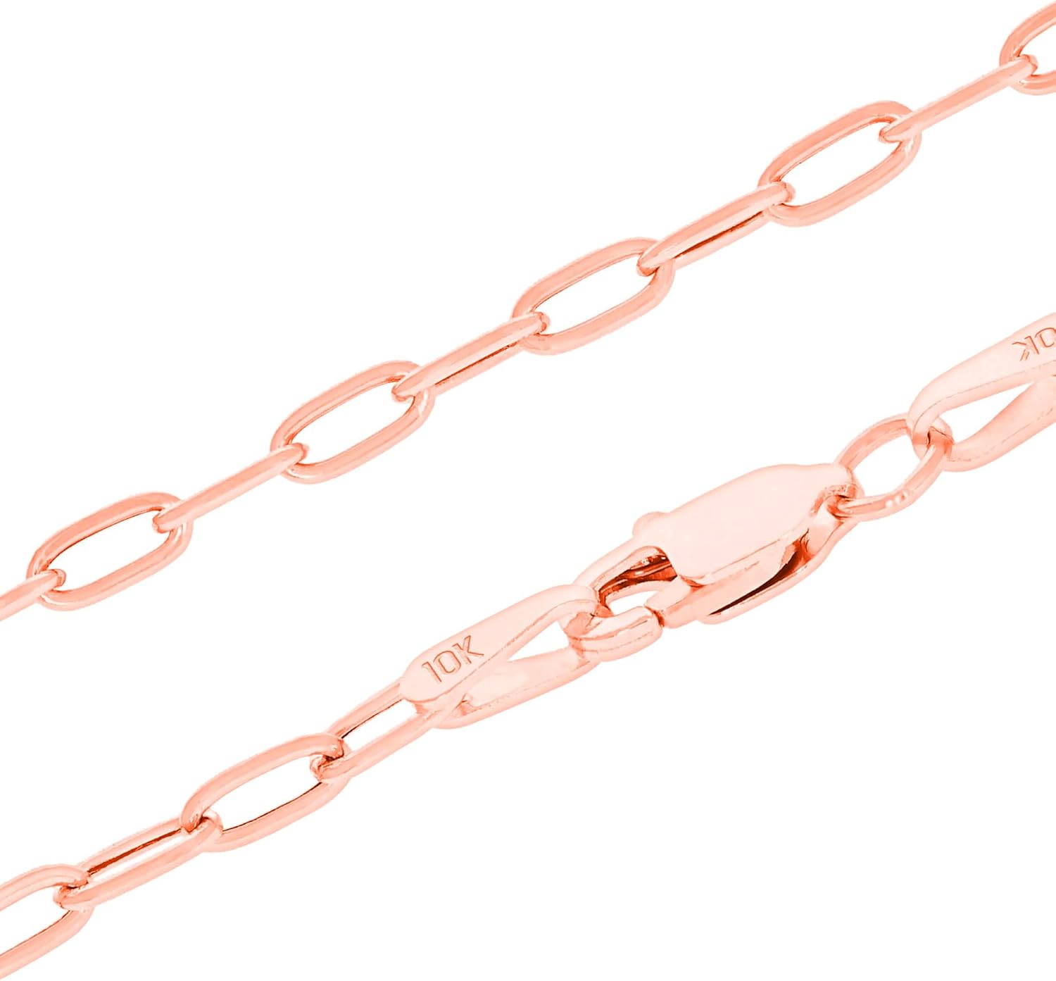 Nuragold 10k Real Rose Gold Paperclip 2mm Elongated Cable Link Necklace (16"-24") Dainty Italian Jewelry for Men & Women
