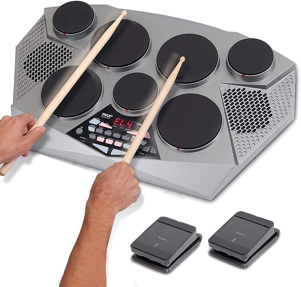 MTSBW Electronic Drum kit - Portable Electric Tabletop Drum Set Machine with Digital Panel, 7 Drum Pad, Hi-Hat/Kick Bass Pedal Controller USB AUX -Tom Toms, Hi Hat, Snare Drums, Cymbals - PTED06