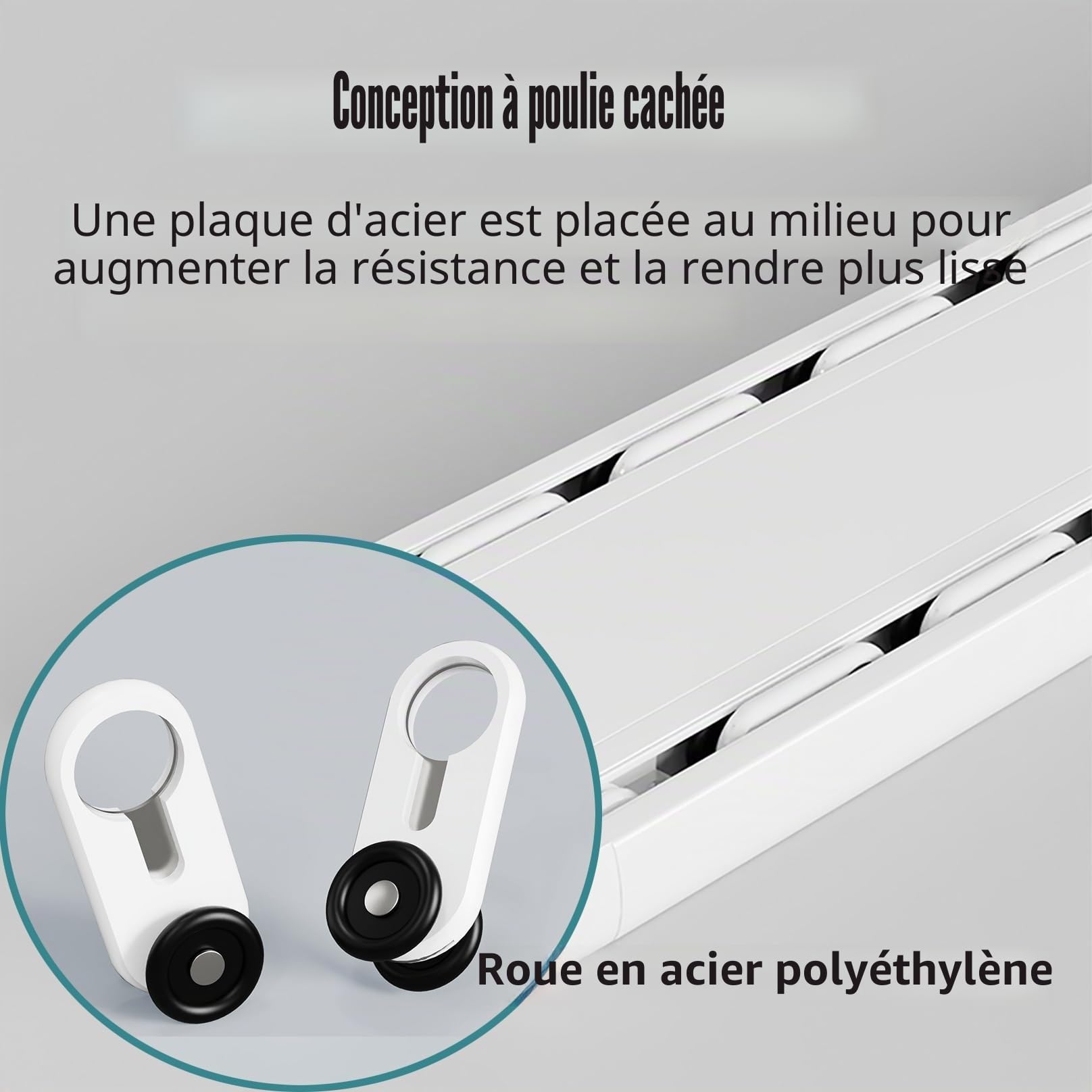 Rail rideaux plafond silencieuse à rails à double rangée, tringle a rideaux rails de rideau pour rail plafond, séparation de pièce pour salon chambre à coucher ou hôpital, facile à installer(Wit,2.5m(