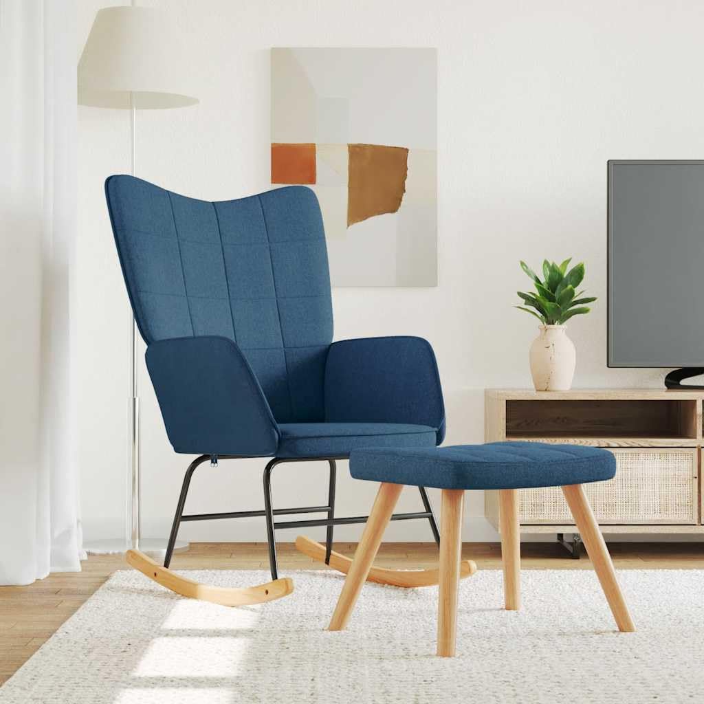 vidaXL Silla Mecedora con Reposapiés Balancín Reclinable Asiento Sillón Salón Sala de Estar Muebles Mobiliario Relajante Decoración Tela Azul