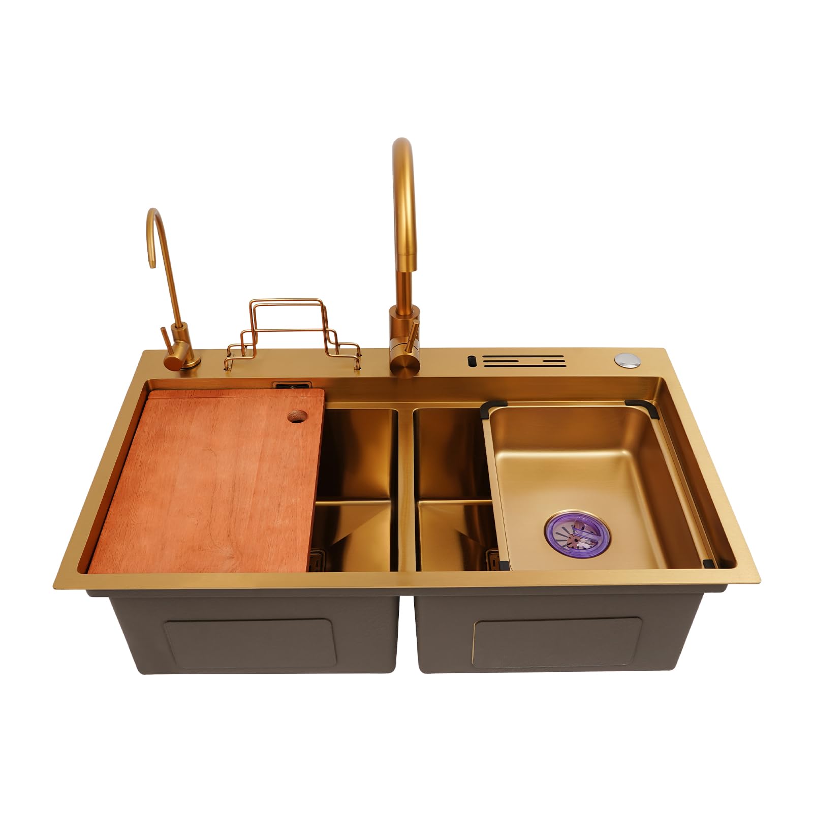 Fregadero de cocina de acero inoxidable con grifo de 78 x 46 cm, juego con cuchillo especial y organizador de tabla de cortar, fregadero multifunción, fregadero de cocina, fregadero con 2 cuencos