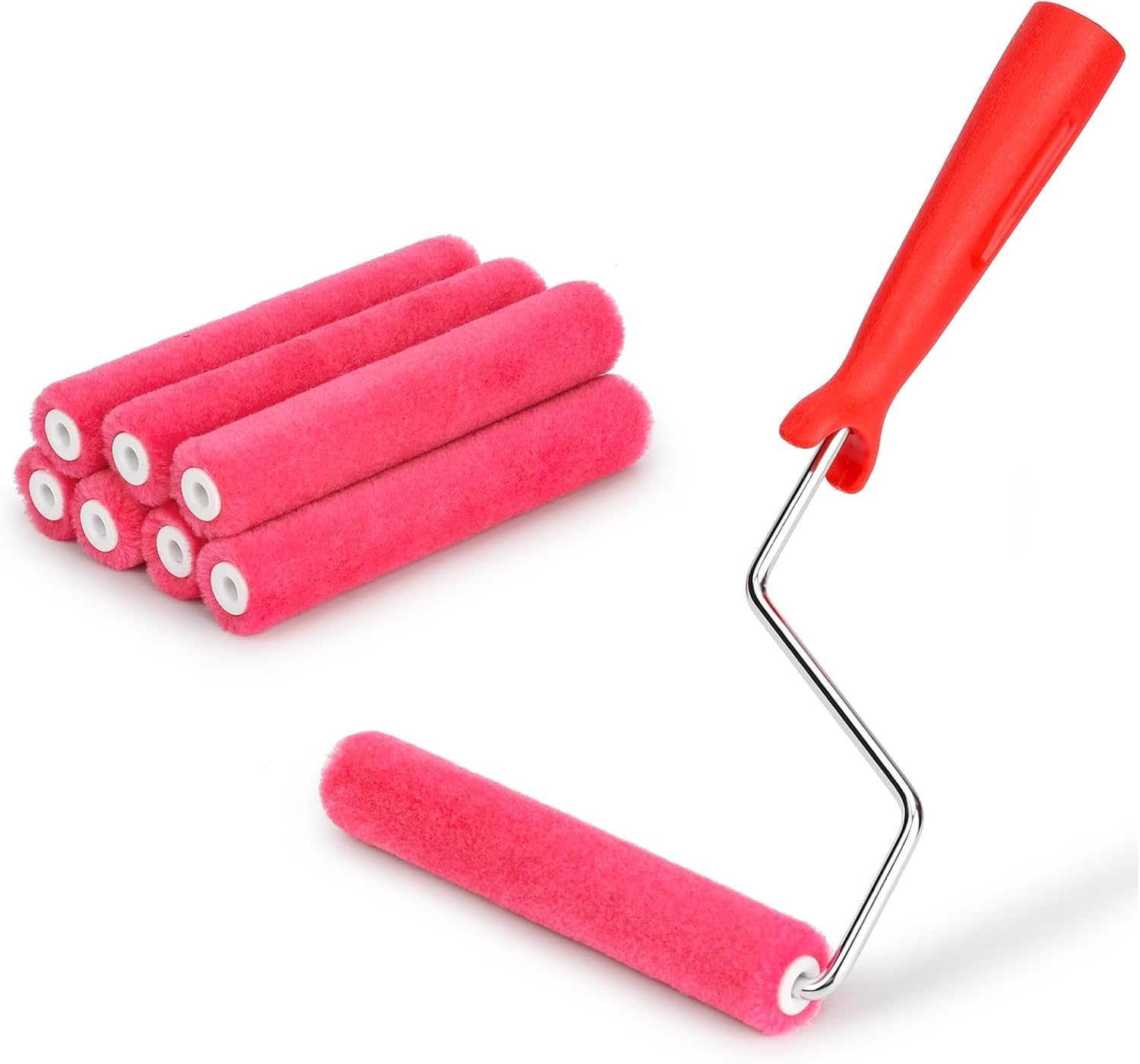 6 Inch Mohair Paint Roller Covers with Frame Kit, 1/4" Nap, 9 Pack | Lint-Free Small Paint Roller Refills, Smooth Finish for Painting Cabinets, Door, Walls, Furniture, Trim, All Paints & Stains