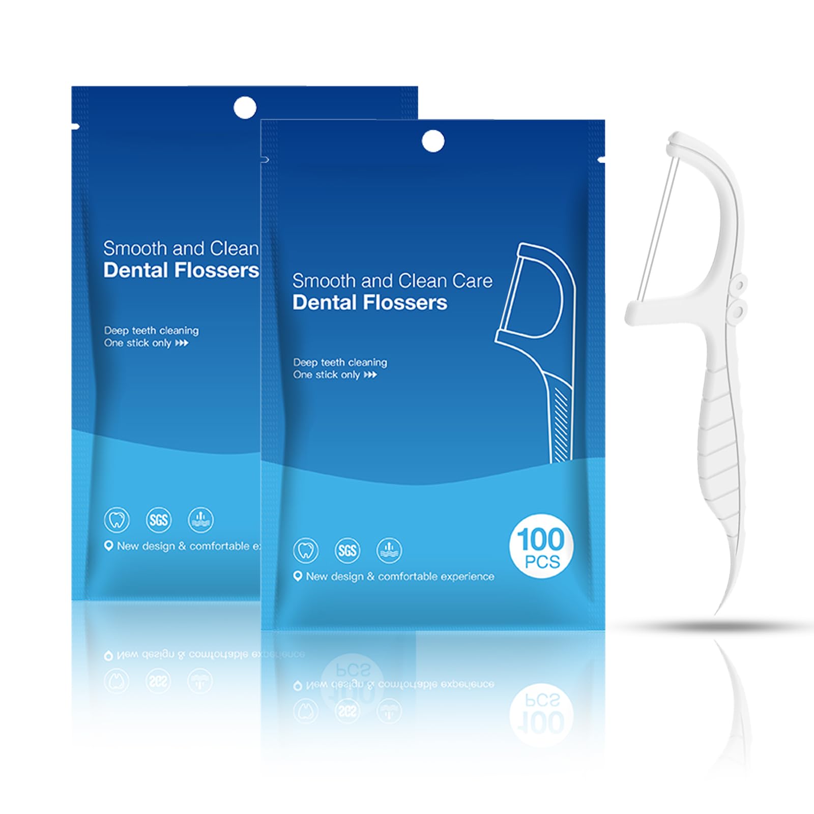 Dual-Line Dental Floss Picks - White Flossers 200 Count End with Toothpick - Mint Flavored for Oral Cleaning