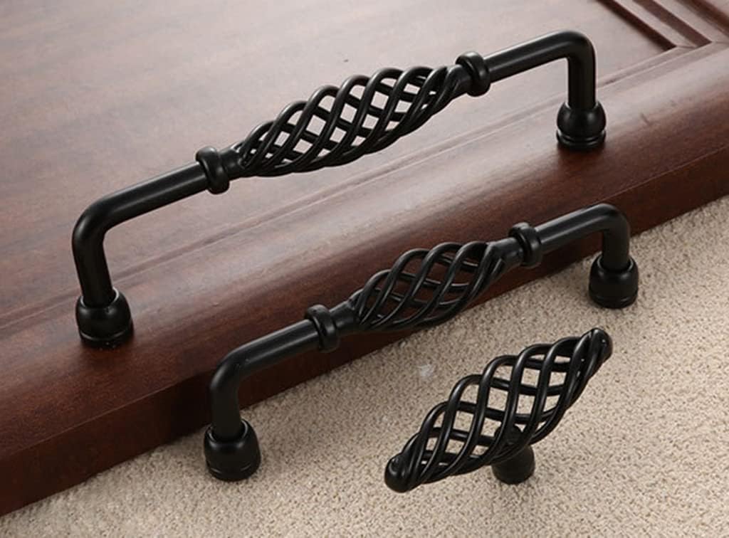 2 Pack Birdcage Cabinet Knobs Bronze Metal Oval Nest Twist Kitchen Cupboard Knobs Retro Birdcage Cabinet Knob Vintage Brass Cabinet Hardware Knob for Drawer Dresser Wardre (75 mm, Black)
