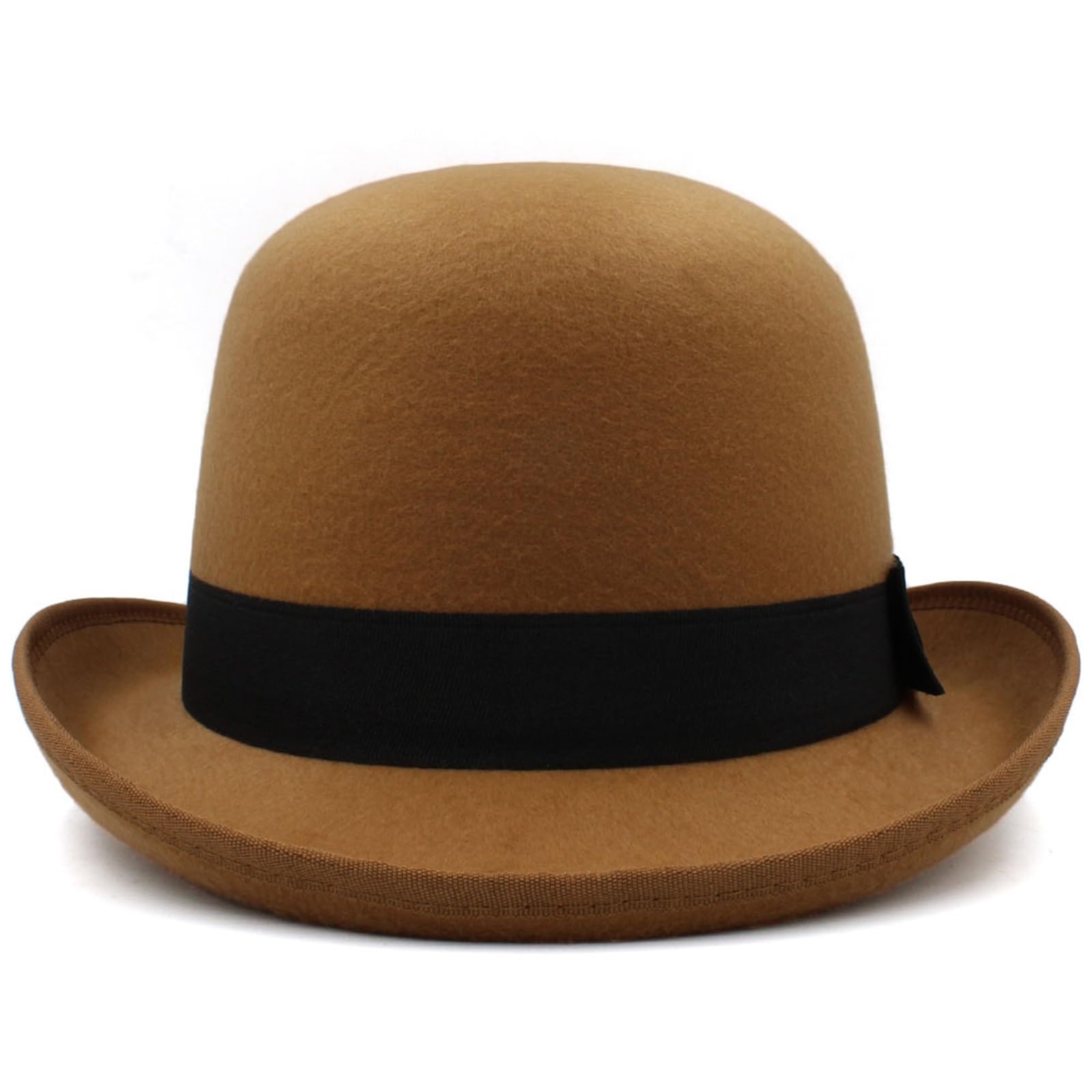 PWGGMAA Classic Felt Bowler Hat for Men Women, Derby Fedora with Ribbon Band, Lightweight Costume & Party Accessory (Khaki, ONE Size)
