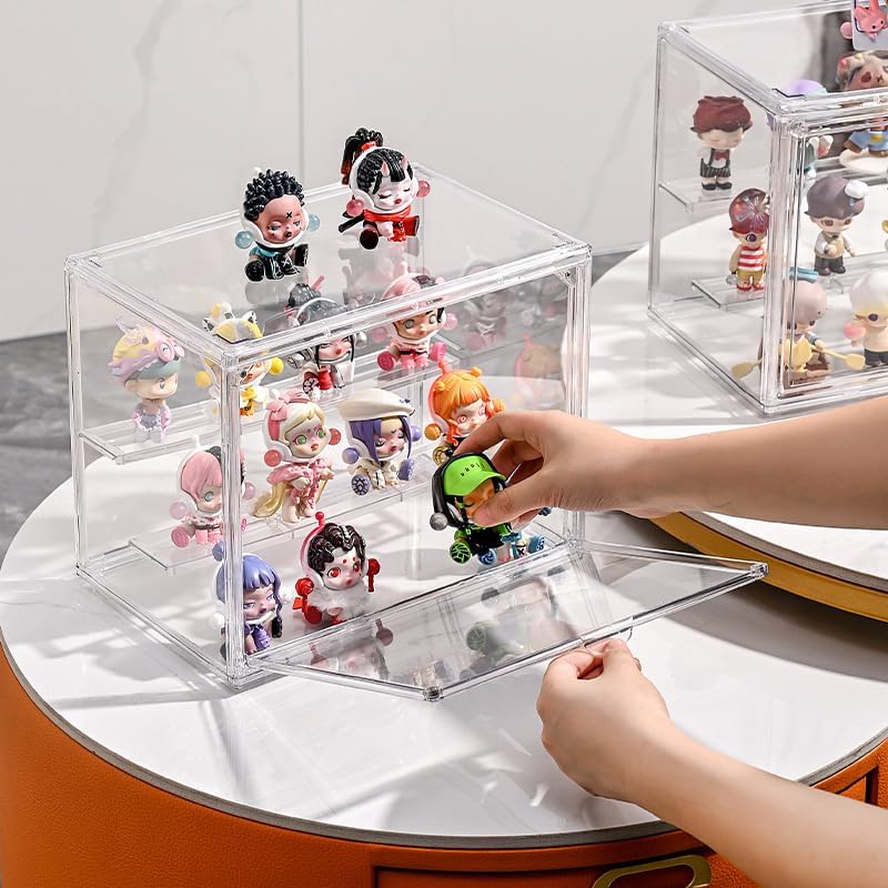 Image of BOHOIDEE 3 Tiers Clear Display Case with Lights, Acrylic Storage Organizers Box with Magnetic Door, Acrylic Dustproof Showcase for Collectibles Action Figure