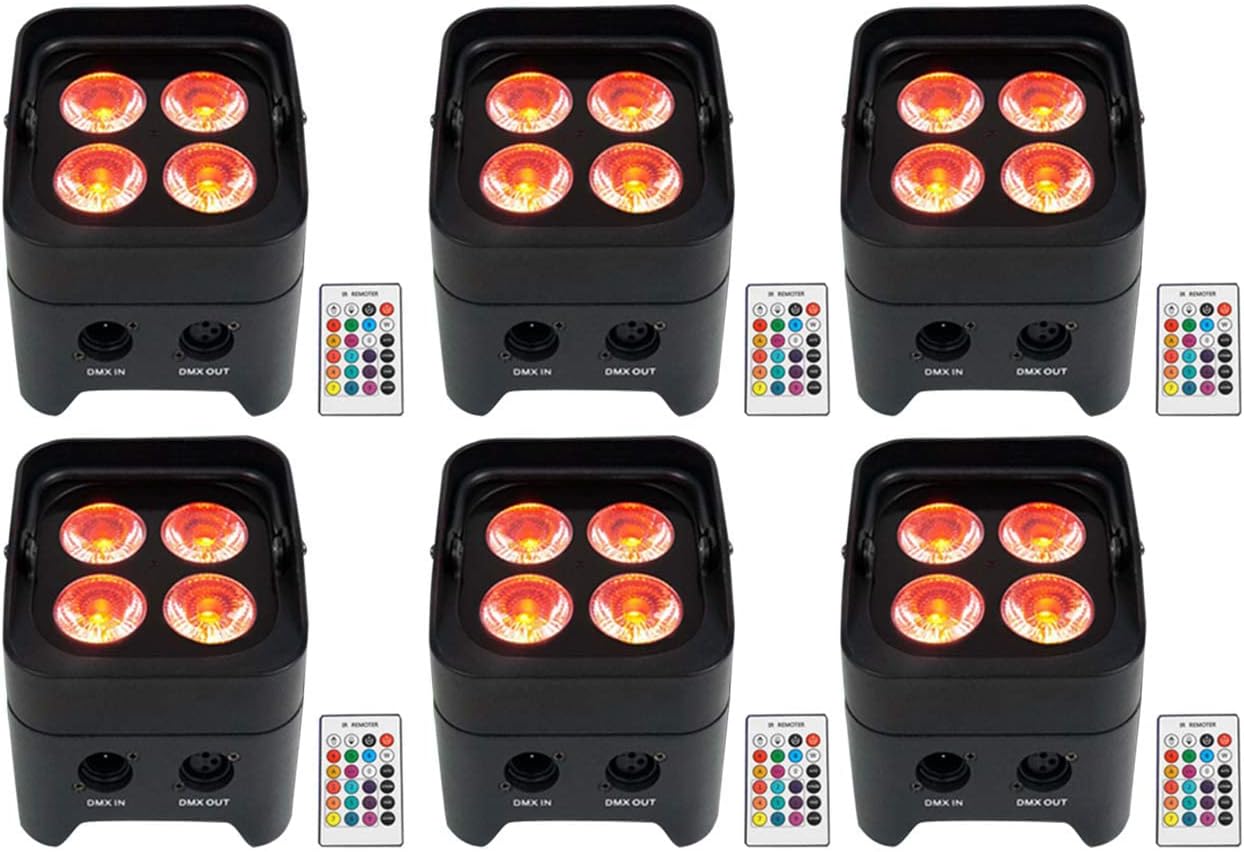 Rockville Best PAR 50 24W Rechargeable Par Can Wash Light, Wireless DMX, 6-in-1 RGBWA+UV LEDs, 4400mAh Battery, for DJs and Event Lighting, 6-Piece