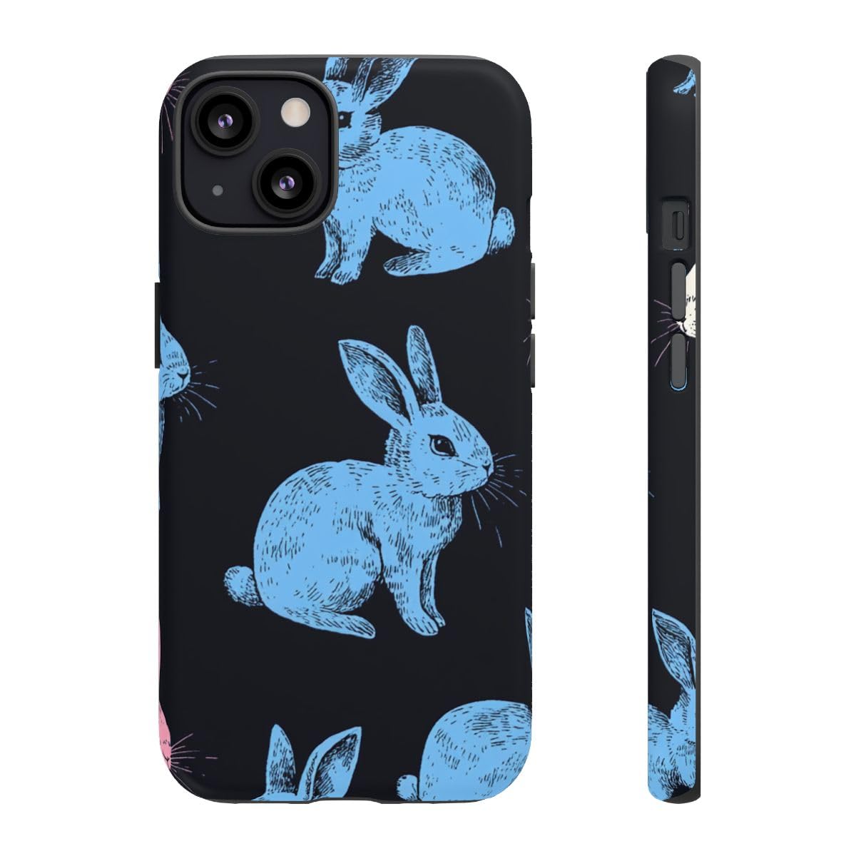 Coque iPhone 13 motif lapin coloré et fond noir - Protection rigide mate