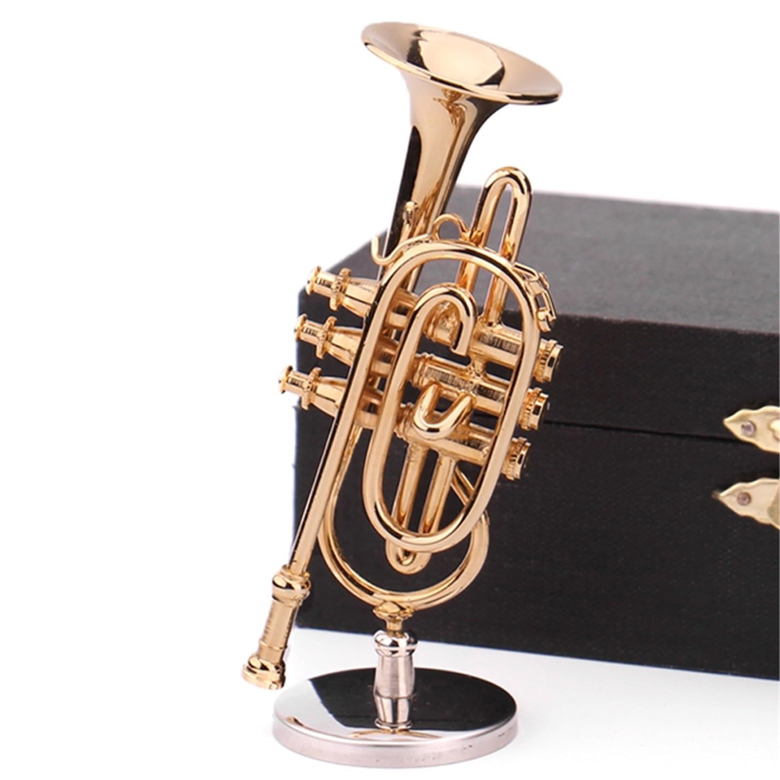 Miniaturowe ozdoby do instrumentów muzycznych Miniaturowy Model Kornetu Ozdoba Do Domu Platerowana Mosiądzem(D 7cm short)