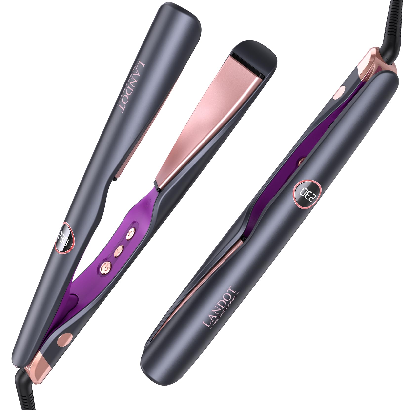 LANDOT Fer à lisser Lisseur Boucleur Cheveux 2 en 1: Multistyler Lissage Boucles Ondulations - Design Twisté Céramique Tourmaline Ultra - 12 Réglages de température 120-230°C
