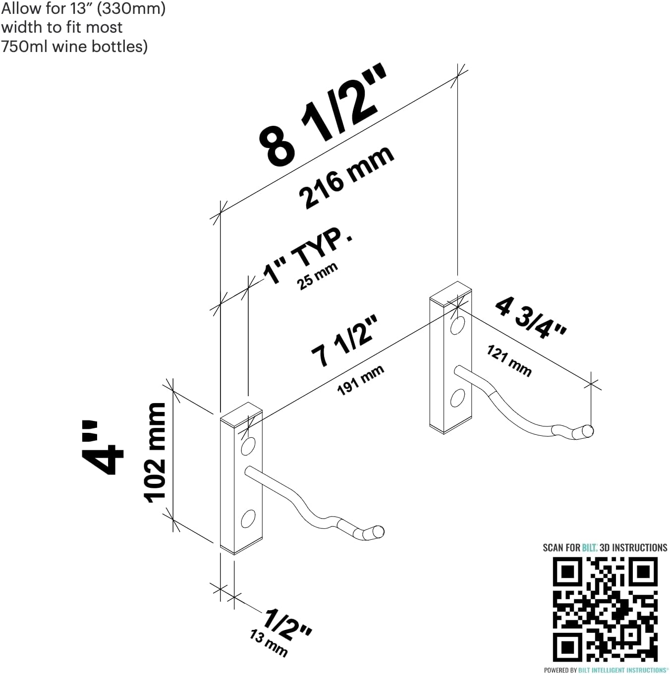 VintageView W Series Bottle Height Wall Mounted Metal Wine Rack (Golden Bronze (Luxe), Single Depth (1 Bottle))
