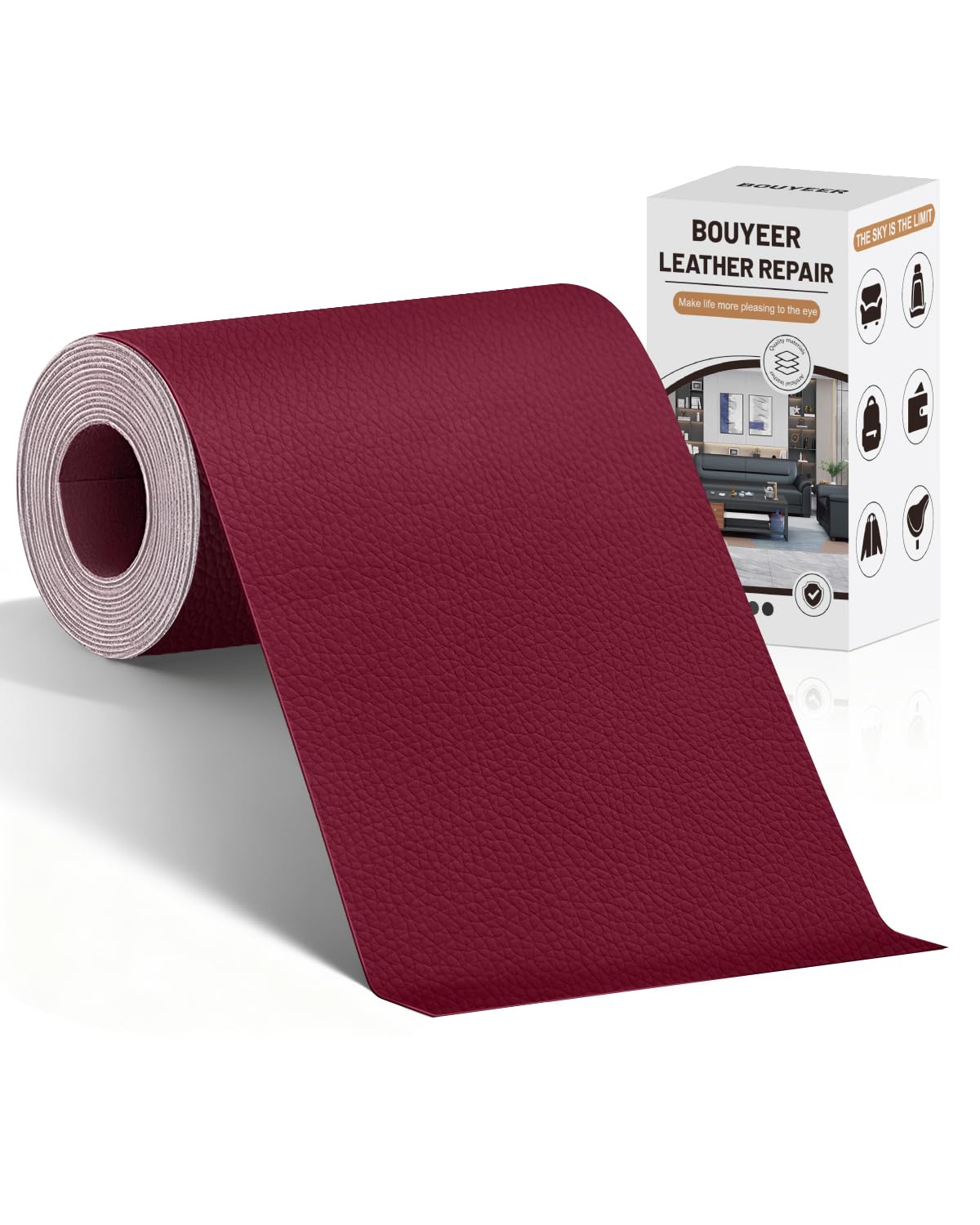 BOUYEER Leder Reparatur Set,Kunstleder Selbstklebend, Umweltfreundliche & Geruchsfrei Kunstleder Reparaturset, Möbel/Sofa/Autositze/Taschen/Renovierung