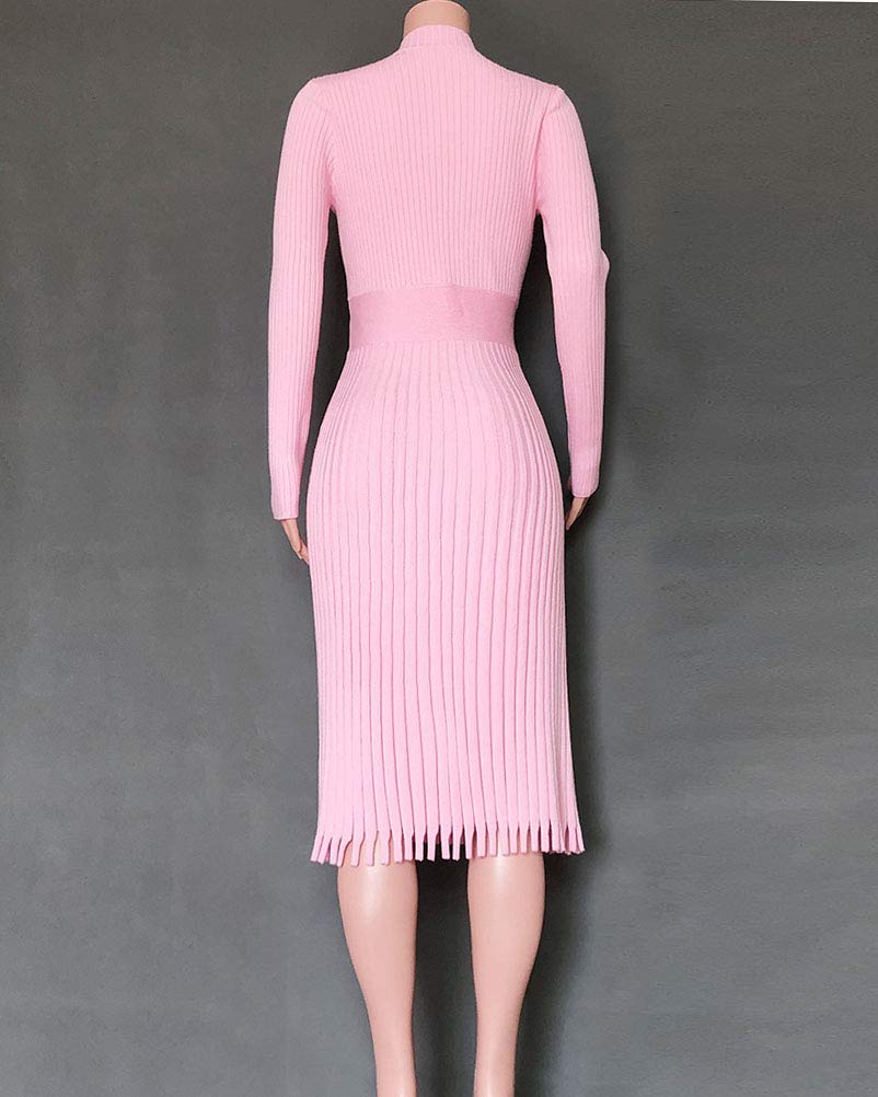Minetom Damen Cocktail Festlich Hochzeit Party Kleid Langarm Winter Pullover Strickkleid Sweatkleid Elegant Midi Plissee Abendkleid