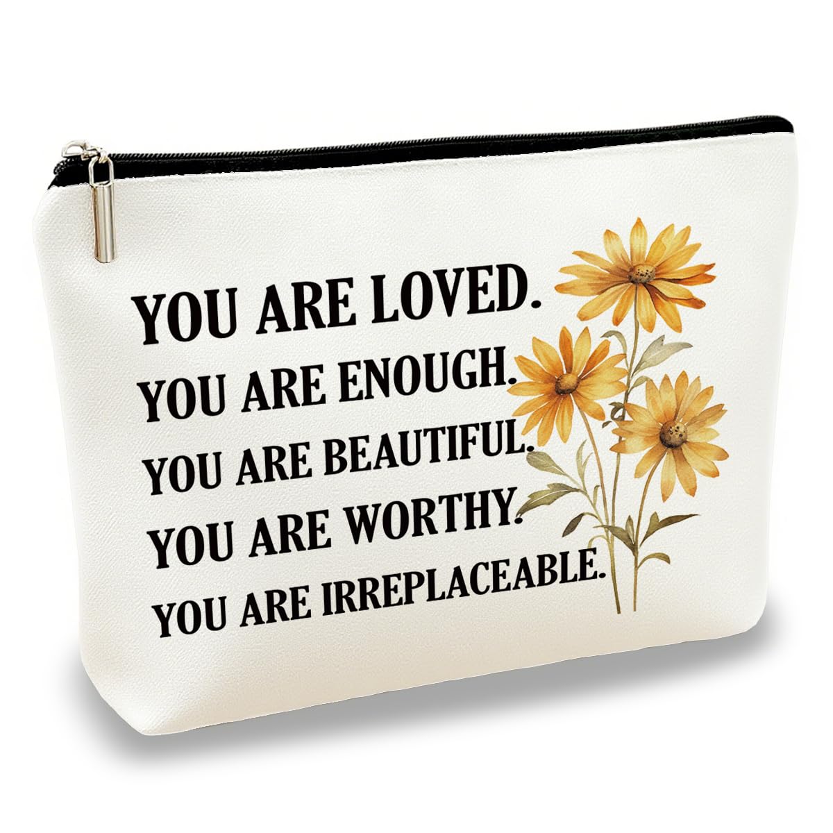Durable Canvas Makeup Bag With Zipper You Are Loved You Are Irreplaceable Inspirational Cosmetic Pouch For Women Travel Essential Lightweight Beauty Bag 10.0x7.0 Inch