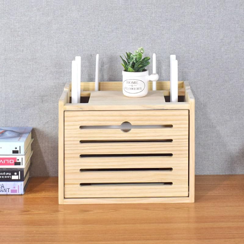 ケーブル管理ボックスルーター収納ボックス無垢材ソケット電源コード収納ボックスワイヤレスwifiライト猫セットトップボックス棚ケーブル