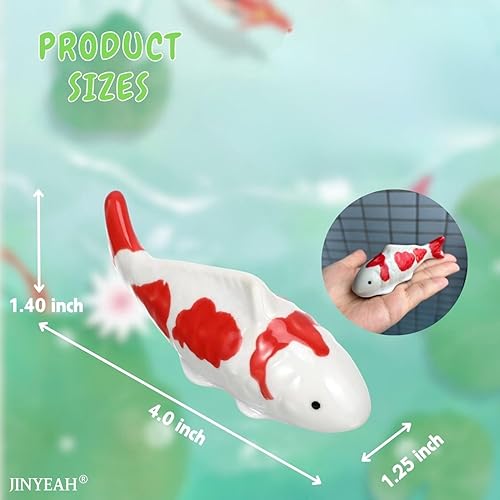 Miniatura 6 de Pez Koi flotante de cerámica【Artesanía de esmalte China】Decoración de estanque de cerámica flotante peces falsos Goldfish Koi Decoración