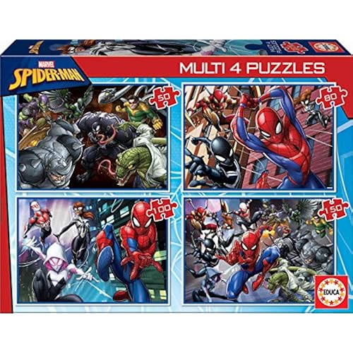 Educa 18102 Spider-Man Ultimate, Hombre araña, Marvel Multi 4 Puzzles 50+80+100+150, Multicoloured