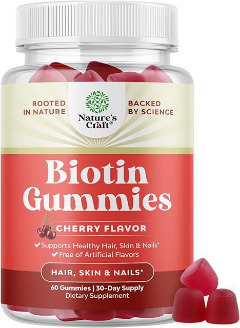 Natural Biotin Gummies for Hair Growth - Biotin Vitamins Hair Skin and Nails Gummies for Women and Men - Biotin Hair Growth Vitamins for Women with Pantothenic Acid and Biotin Hair Gummies