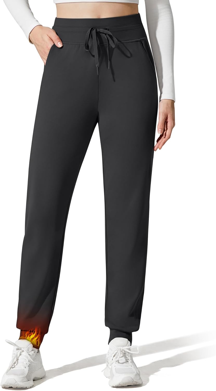 G4Free Barefeel Women's Fleece Lined Yoga Pants Tapered Leg Drawstring Joggers with Pockets Thermal Workout
