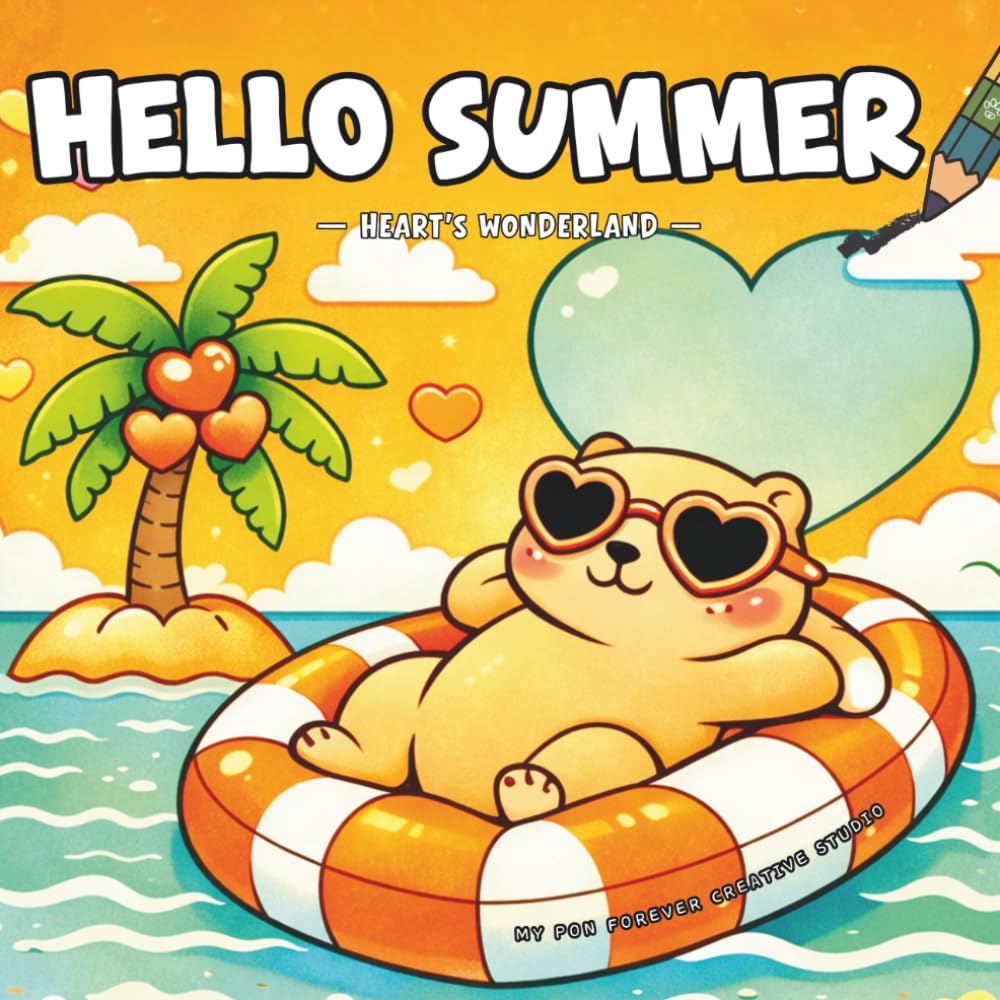 Hello Summer: A Cozy Summer Vibes Coloring Book with Heart-Filled Designs: 45+ Adorable Illustrations for Relaxation and Fun, Featuring a 3-Level Progress Challenge for All Ages