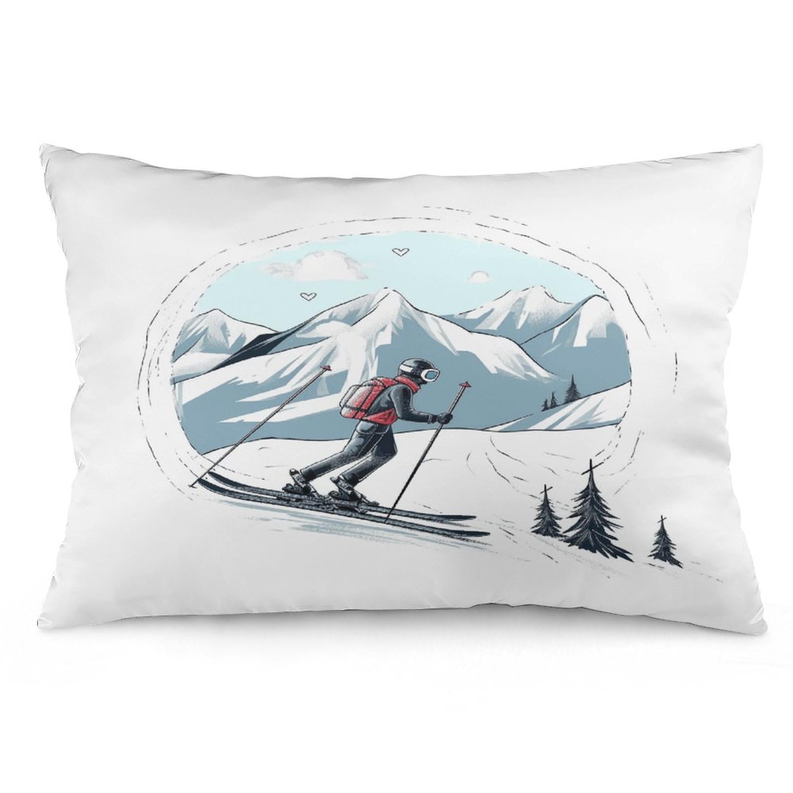 Skiing Theme Throw Pillow Cover Soft Lumbar Pillow Covers with Zipper Breathable Rectangular Cushion Case Polyester Pillow Case Decorative Body Pillow Cover for Couch Bed
