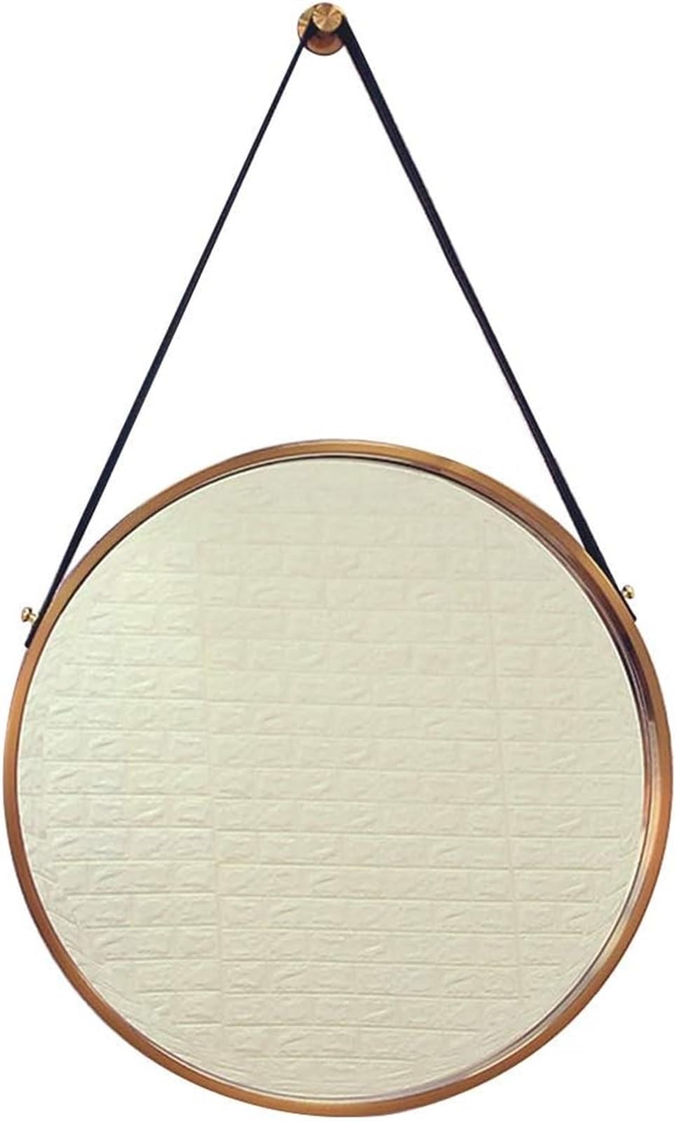 WZZQZR Round Wall Mirror/Bathroom Washbasin Makeup Mirror/Metal Frame Mirror Leather Lanyards(40cm)