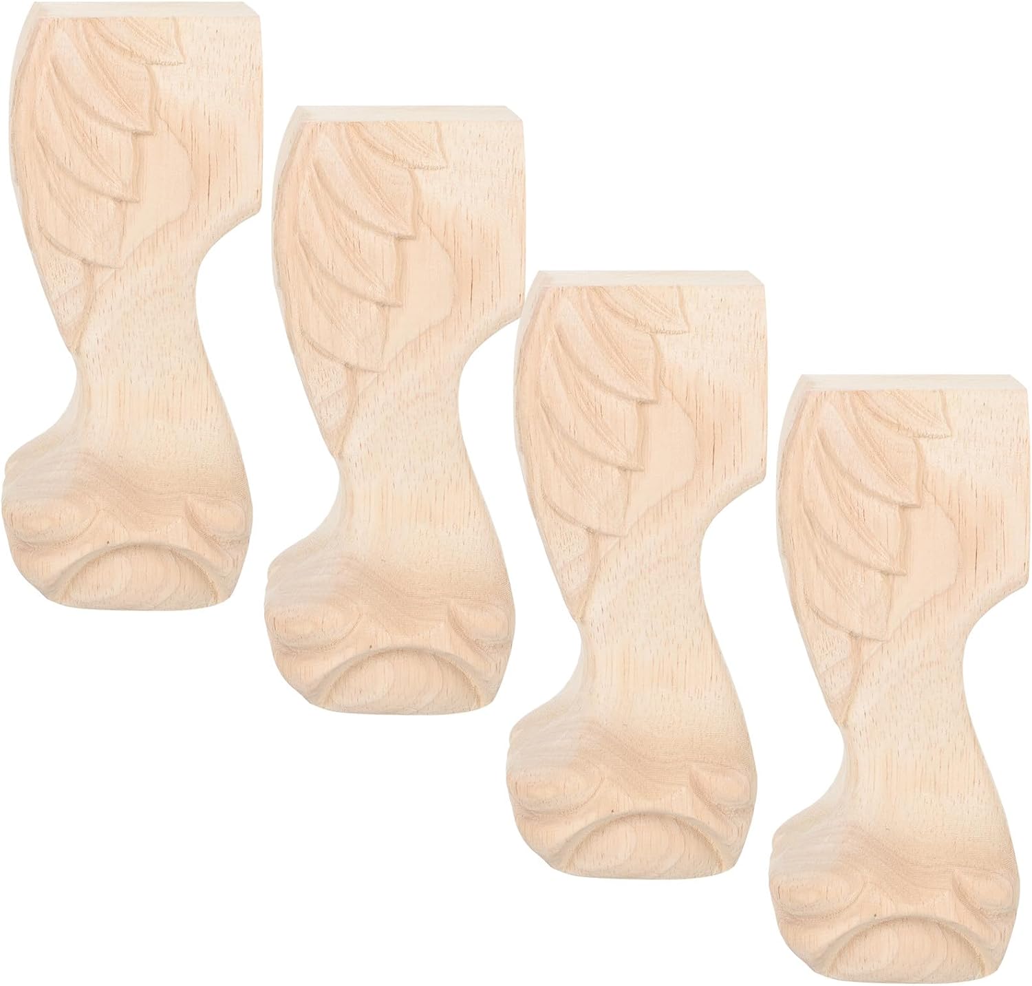 CHILDWEET 4pcs Wooden Furniture Legs for Sofa Cabinet Coffee Table Bed, 15x6cm Rubberwood Carved Replacement Feet for Home Furniture
