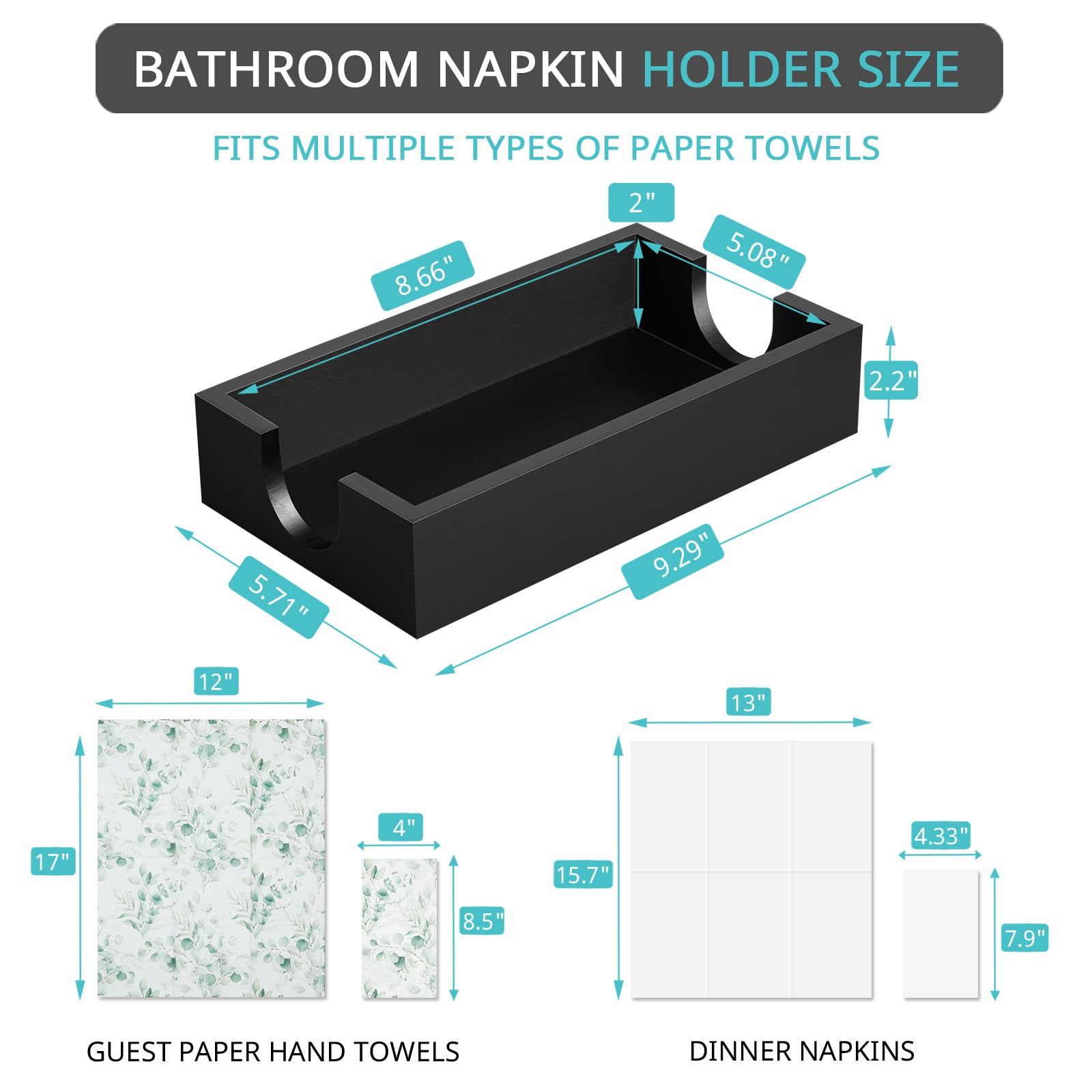 Servilletero para baño, bandeja de madera para toallas de invitados para baño, soporte desechable para toallas de mano de papel para accesorios de baño, servilletero de cena para mesa de cocina,