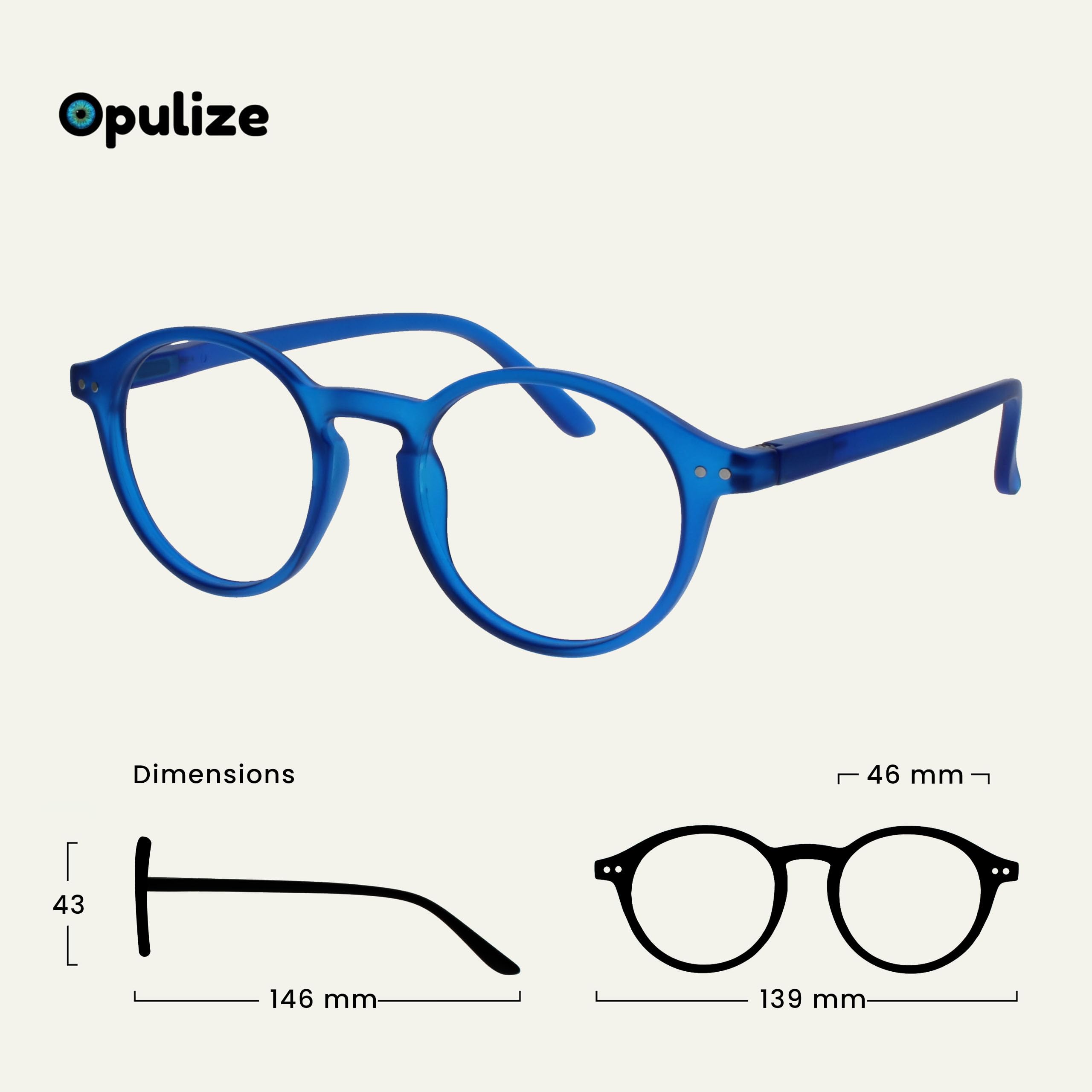 OPULIZE REY Reading Glasses - Retro Round Frame - Matte Blue - Mens Womens - Spring Hinges - R56-3 - +2.50