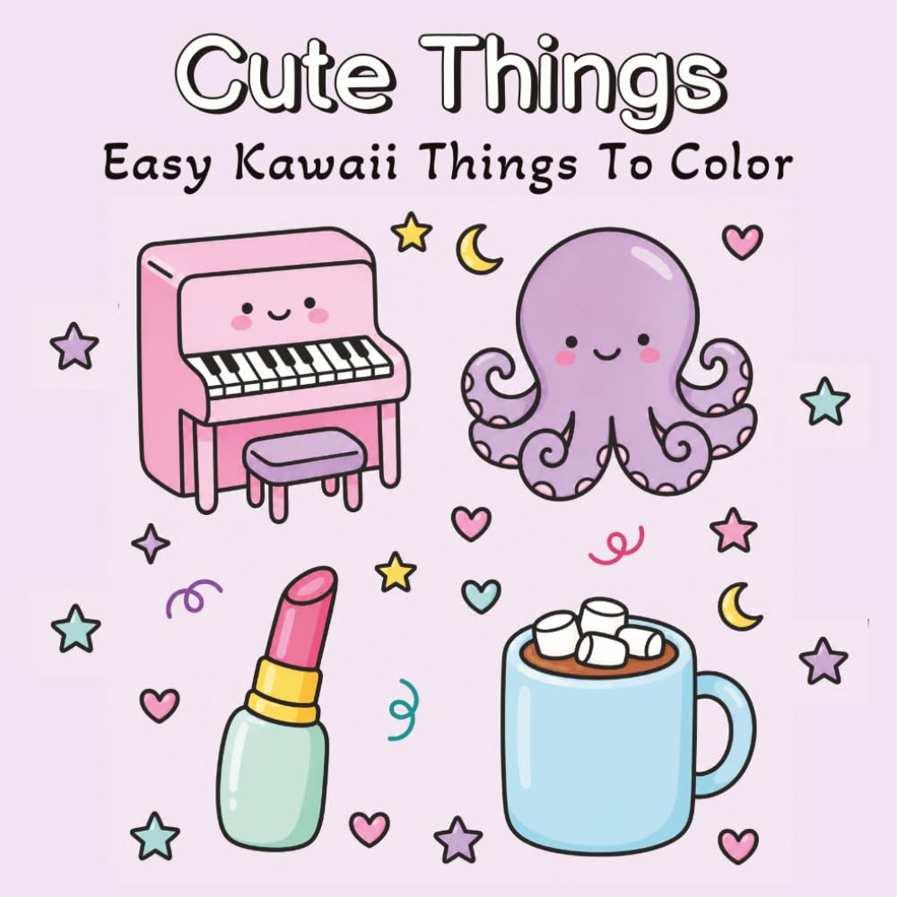 Cute Things: Fun and Easy Coloring Pages with Kawaii Objects, Food, Animals & Cozy Scenes