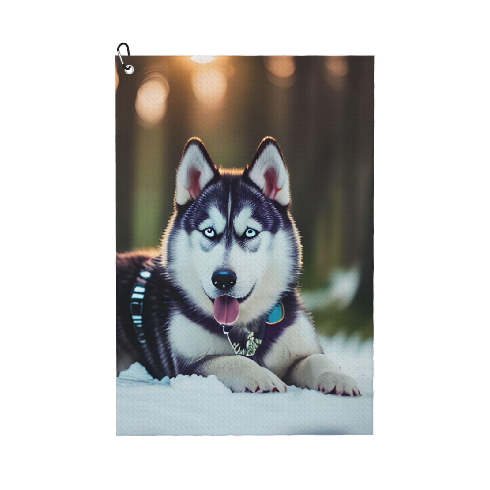 aacxzff Quick-Drying Microfiber Husky Dog Print Golf Towel with Integrated Carabiner Clip for Unisex 16x24in