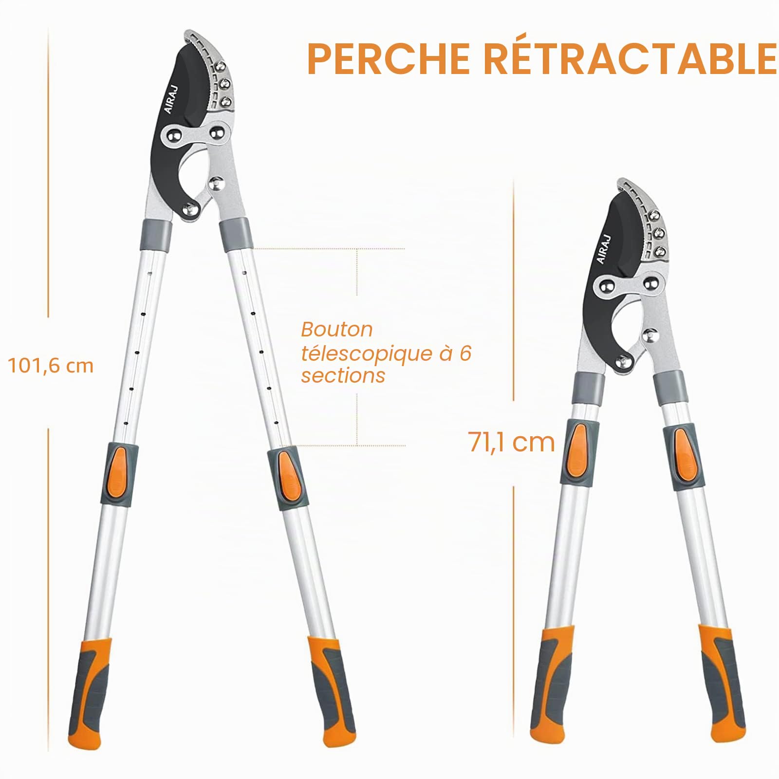 AIRAJ Coupe Branche Telescopique 70-103 CM, Sécateur Télescopique Lourd Duty, avec Lames Remplacement,Lame Acier SK-5 Téflon, Poignée RÉglable en 6 Positions, Tondeuses Pro pour Arbres