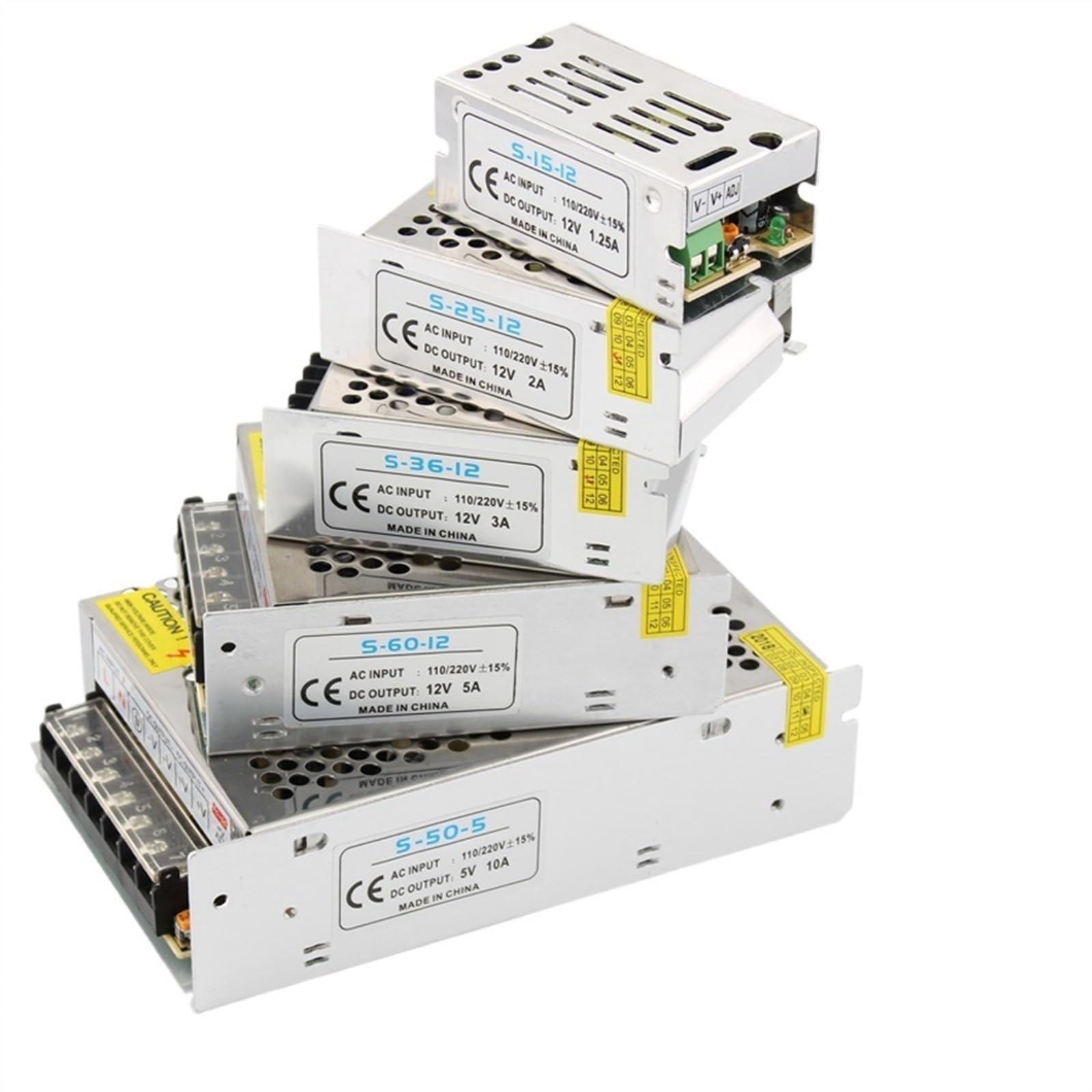PWANUIGTE AC DC 5V 12V 24V 36V Power Supply 1A 2A 3A 4A 5A 6A 8A 10A 15A 20A 30A 220V to Led Converter(5a,Onecolor)