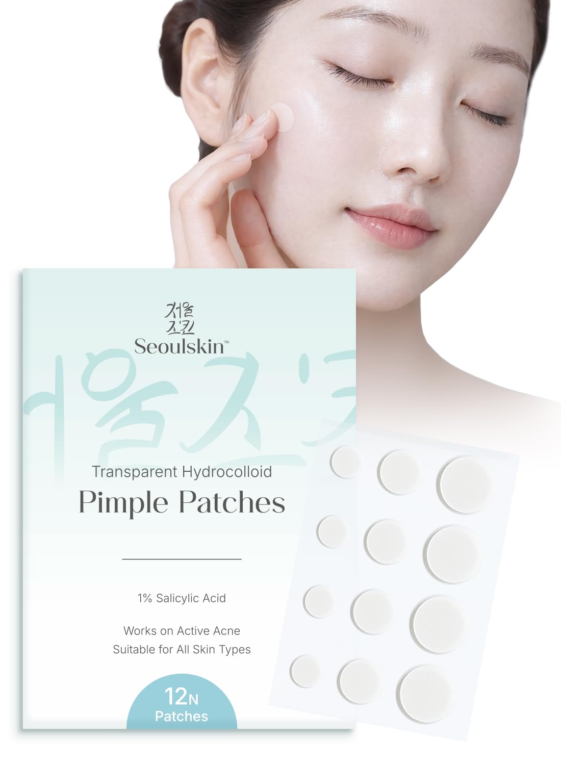 seoulskin salicylic acid pimple patches | 12 hydrocolloid salicylic acid pimple patches | conceals & protects | acne treatment clear skin pimple patch | absorbs oil, prevents scarring, anti inflammatory | for all skin types