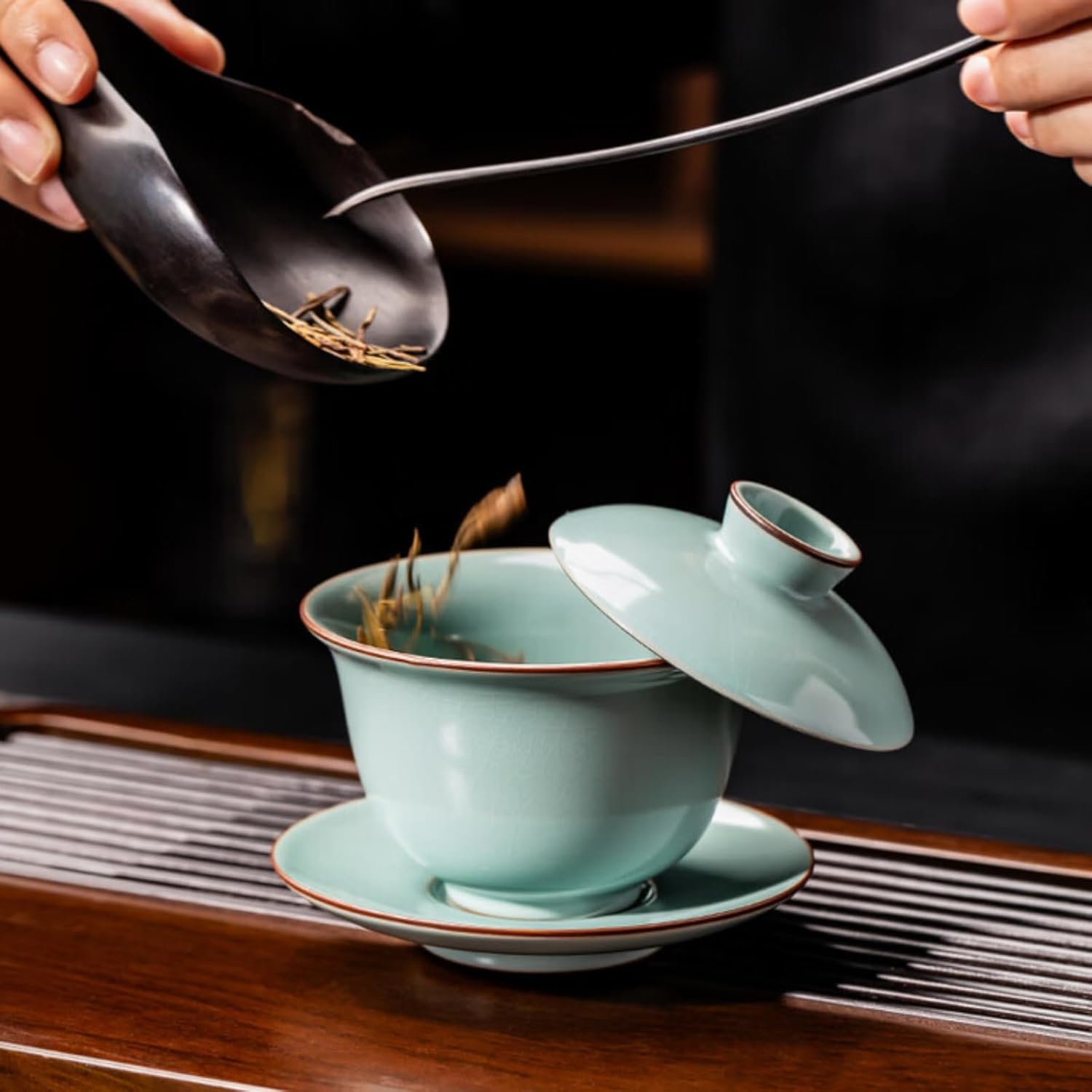 Ruyao Ceramics Gaiwan Teacup, 140ml 4.8oz, Turquoise Kungfu Tea Set Tea Bowl