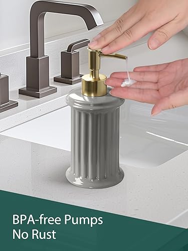 Miniatura 5 de Bosilunlife Dispensador de jabón de cerámica, dispensador de bomba de líquido de 9.5 onzas para baño, dispensador de jabón para platos, moderno,