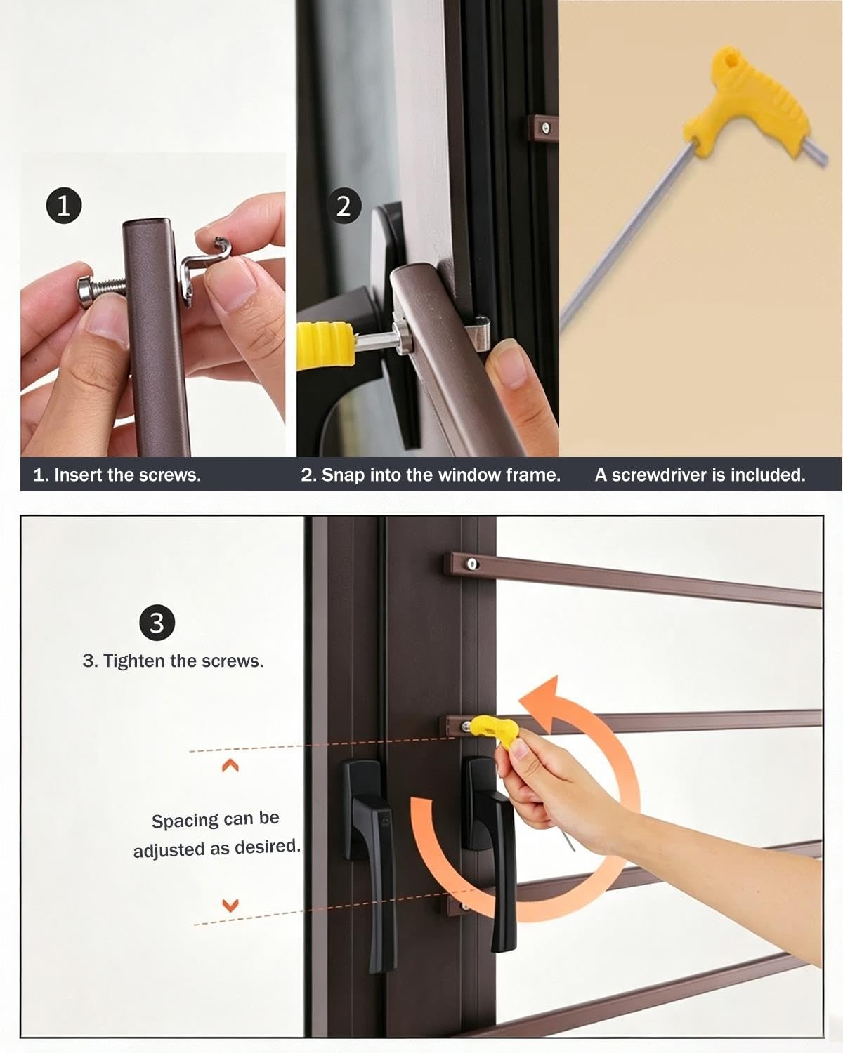 Inferriate per Finestre Barre di Sicurezza Anticaduta Regolabili | Kit di Inferriata di Sicurezza per Finestre (uso Interno Domestico) e Griglia di Sicurezza(6 Pack,Inner Width-86cm/33.8in)