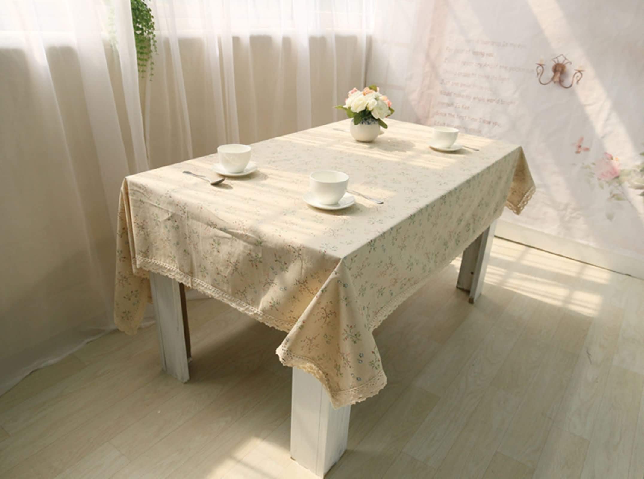 Daesar Tovaglia Cucina Lavabile 250x140cm(98x55 inch) Tovaglia Rettangolare Fantasia Motivo Floreale Tovaglia Lino di Cotone Beige