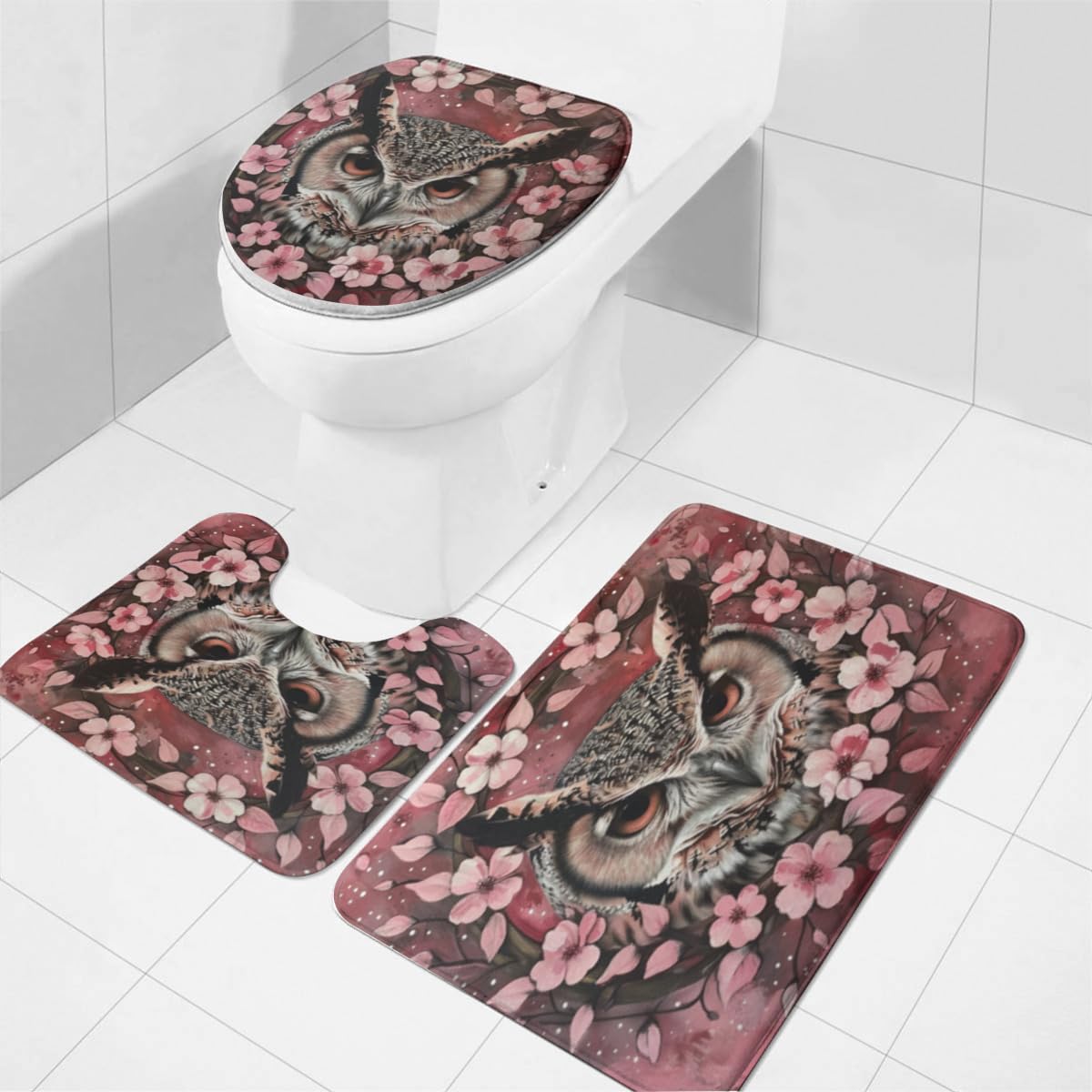 Tapis de bain en microfibre pour douche baignoire et salle de bain avec motif chouette