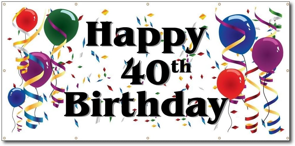 VictoryStore Yard Sign Outdoor Lawn Decorations: Happy 40th Birthday Banner 2 feet X 4 feet Vinyl Banner (2x4 Feet) (5x10 Feet)