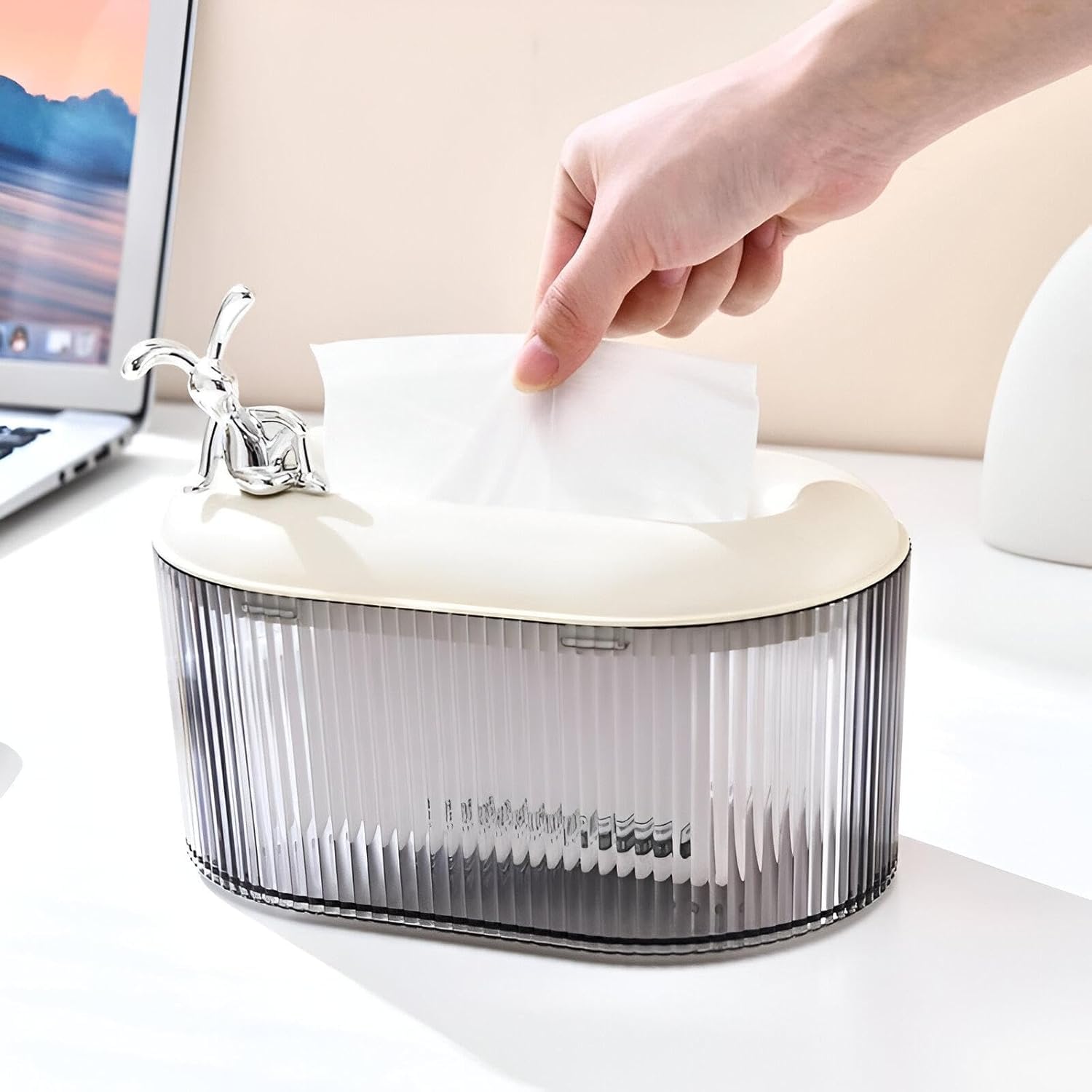 AMPLIN Handy Tissue Roll Caddy Tissue Box Holder with Spring/Desktop Facial Paper Towel Dispenser for Office, Home, Restaurants, cafes, Hotels & Hospitals (White)
