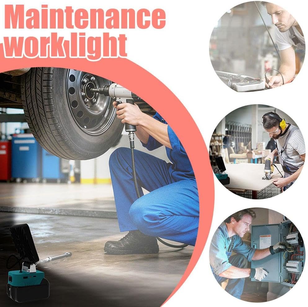 LED Work Light Compatible with 18V Battery – 140° Adjustable Cordless Work Light for Bright, Hands-Free Illumination, Ideal for DIYers, Mechanics, and Sites (Green)