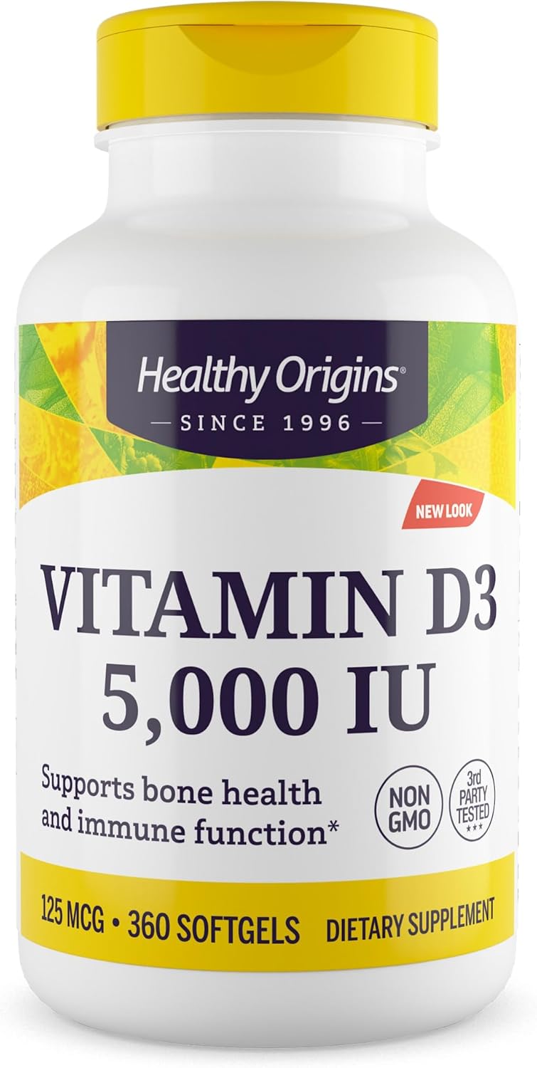 Healthy Origins Vitamin D3 (Lanolin) 5,000 IU Softgel – Bone Health and Immune Support Supplement – Easily Absorbable Vitamin D Supplements – Gluten-Free Vitamin D3 Supplement – 360 Softgels Healthy Origins Vitamin D3 (Lanolin) 5,000 IU Softgel – Bone Health and Immune Support Supplement – Easily Absorbable Vitamin D Supplements – Gluten-Free Vitamin D3 Supplement – 360 Softgels