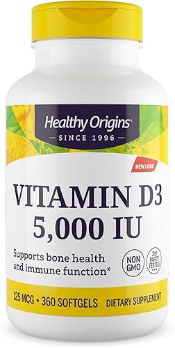 Miniatura 1 de Healthy Origins Vitamina D3 5 000 UI sin OMG 360 cápsulas blandas