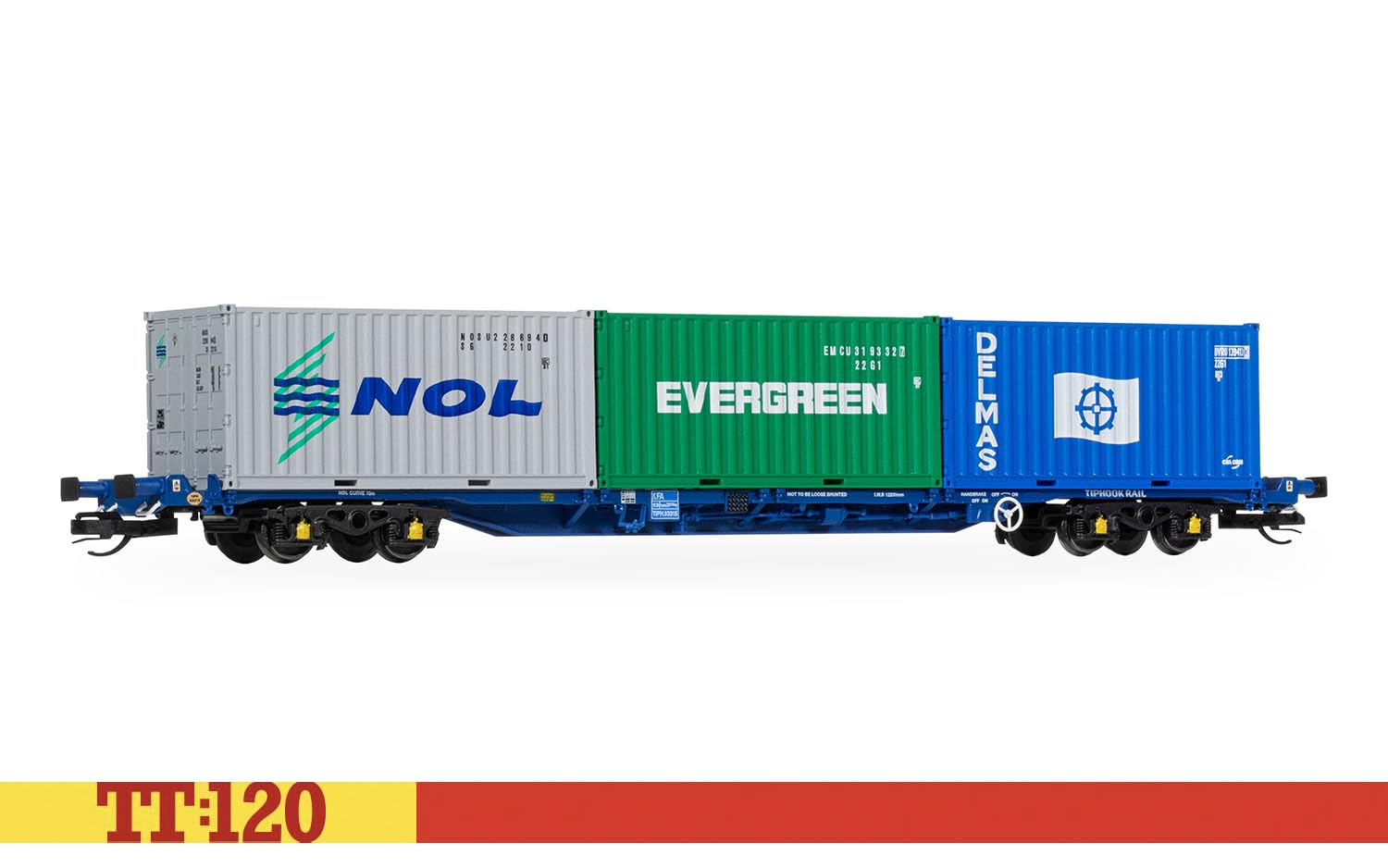 Hornby TT:120 TT6031 Touax KFA Containerwagen mit 1x20 & 1x40 Containern, Orange/Silber