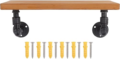 Miniatura 9 de TOPINCN Estantería de tubería industrial montada en la pared, tablero de madera maciza, estantes flotantes de hierro forjado, estante de pared de