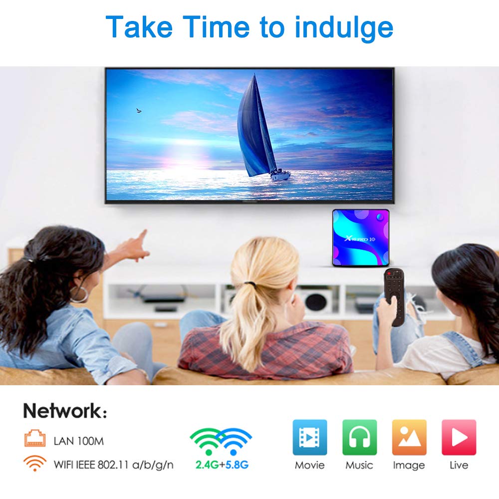 Android 11 TV Box,Android Box 4GB RAM 64GB ROM RK3318 Quad-Core 64bit Cortex-A53 Support 2.4/5.0GHz Dual-Band WiFi BT4.0 3D 4K 10/100M Ethernet HD 2.0 Smart TV Box