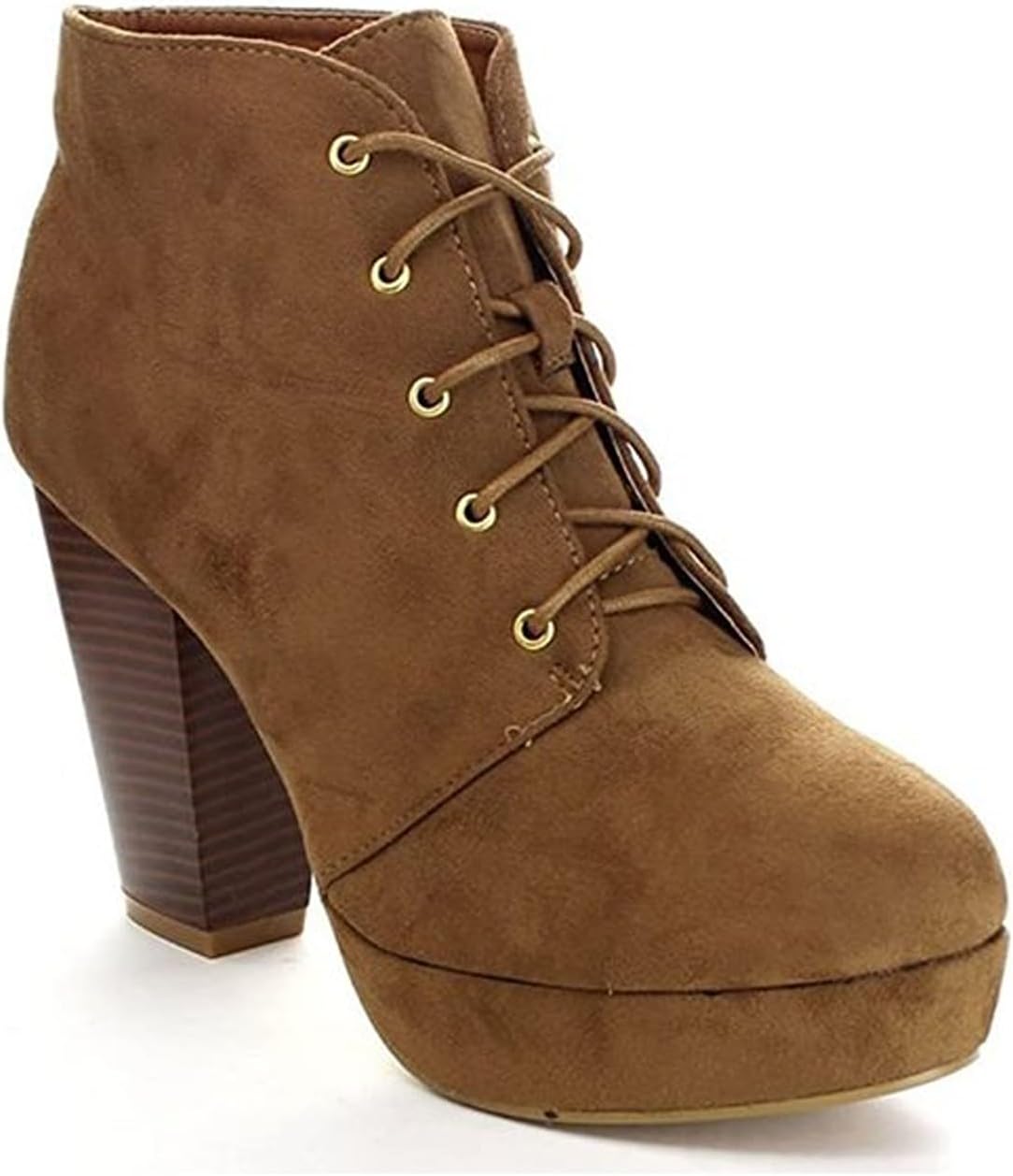 Forever Link Women's Comfort Chunky Heel Lace Up Ankle Booties