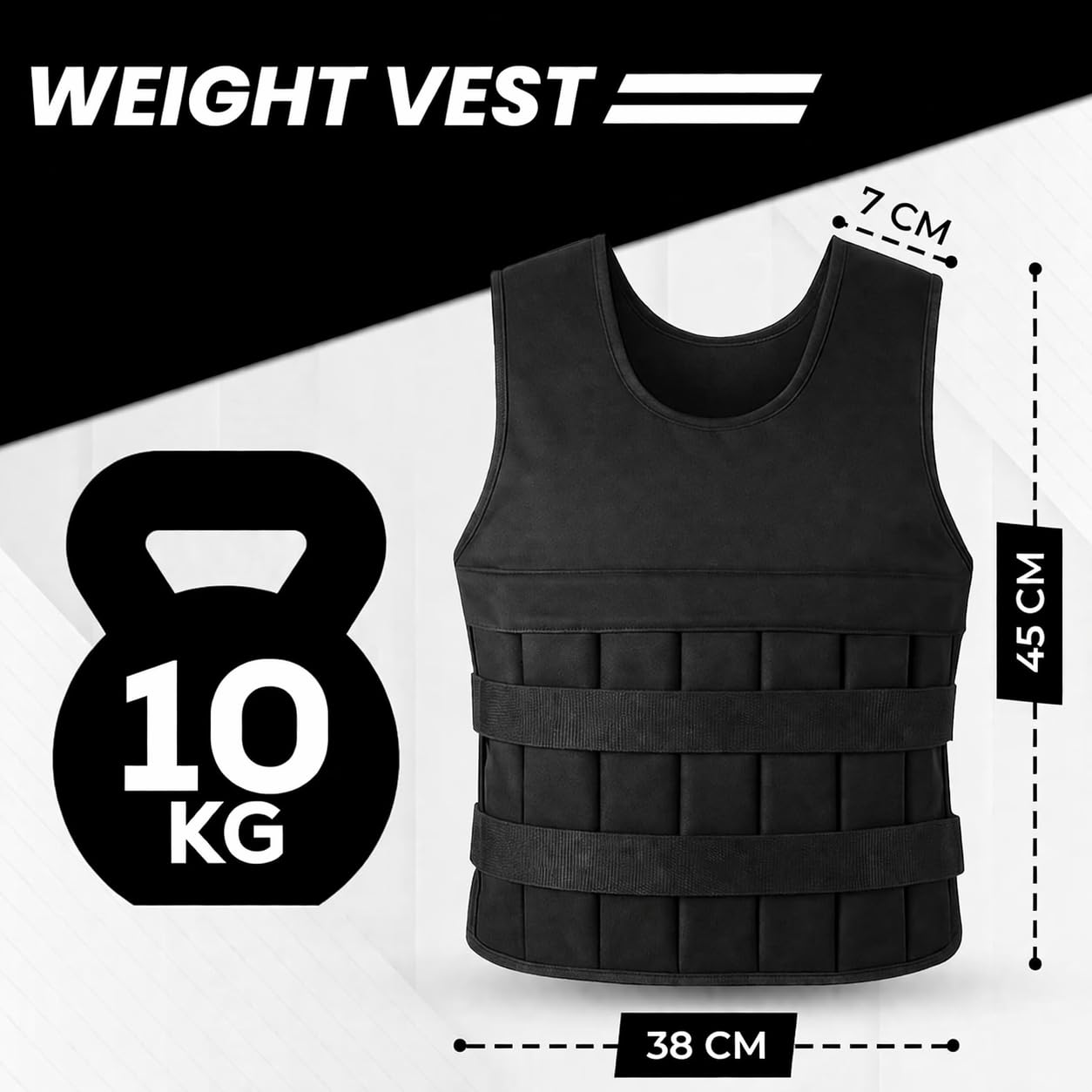 Gilet con pesi 10 kg, regolabile, pesi rimovibili, gilet da allenamento con pesi, crossfit, cardio, corsa, nero